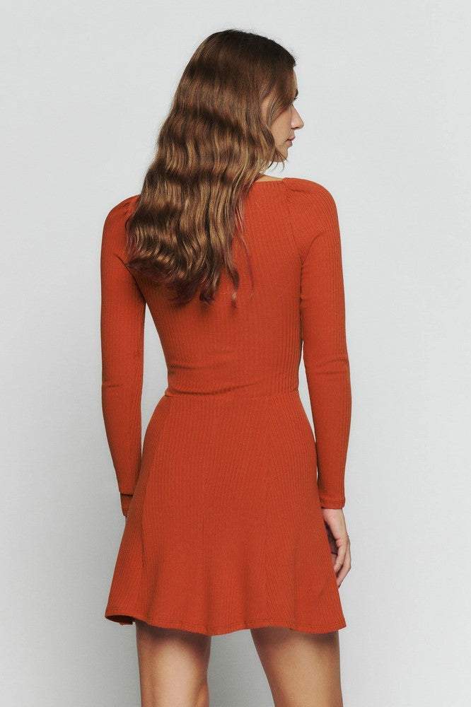 Knit Long Sleeve Sweetheart Neck Mini Dress Knit Long Sleeve Sweetheart Neck Mini Dress