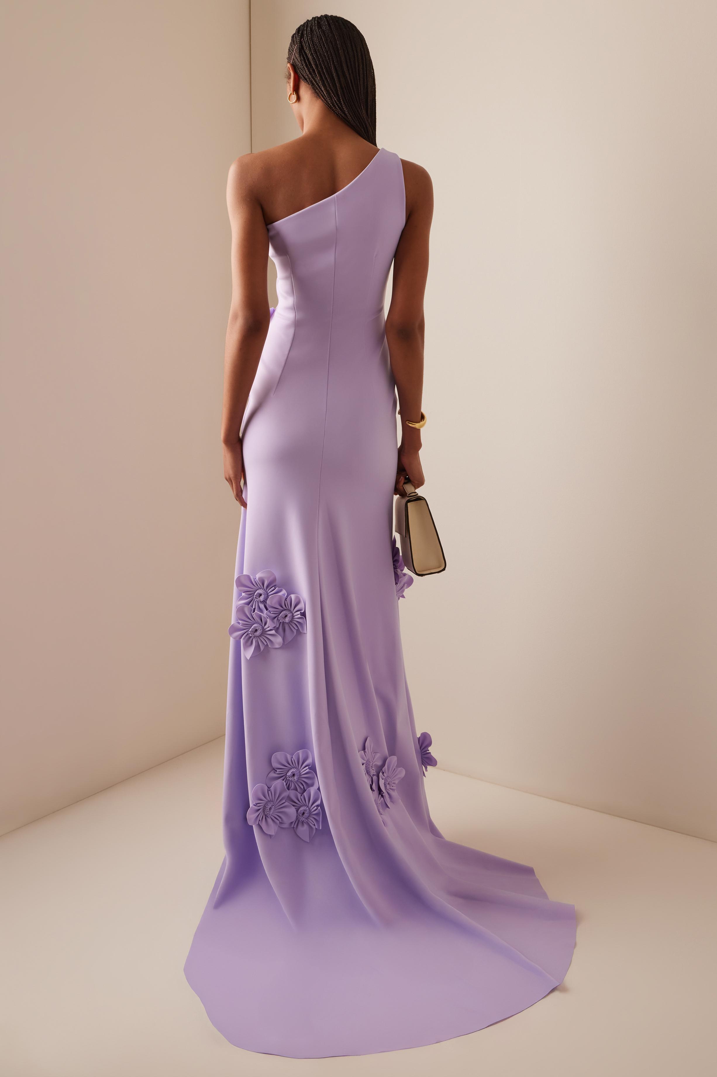 Solid 3D Flower Skew Collar Maxi Dress Solid 3D Flower Skew Collar Maxi Dress