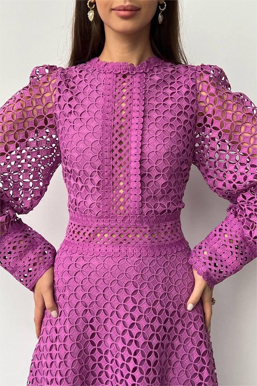 Solid Lace Lantern Sleeve Midi Dress Solid Lace Lantern Sleeve Midi Dress