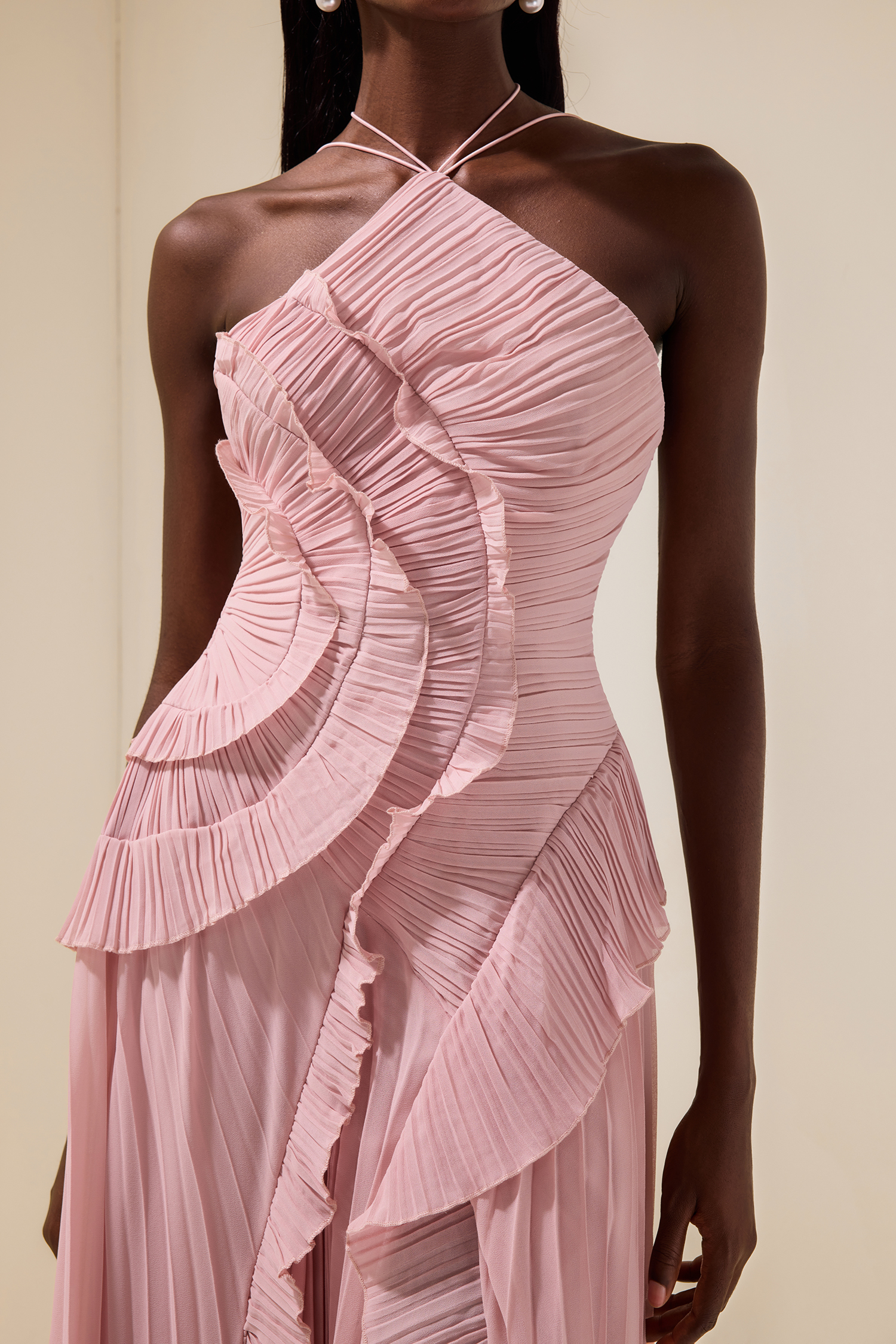 Pleated Frill Halter Neck Midi Dress Pleated Frill Halter Neck Midi Dress