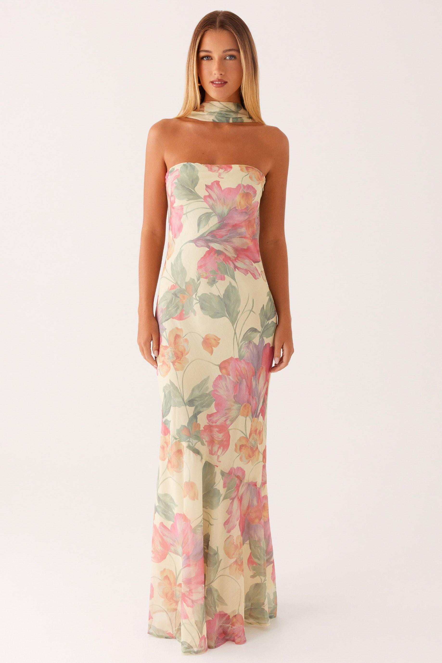 Floral Chiffon Strapless Maxi Dress Floral Chiffon Strapless Maxi Dress