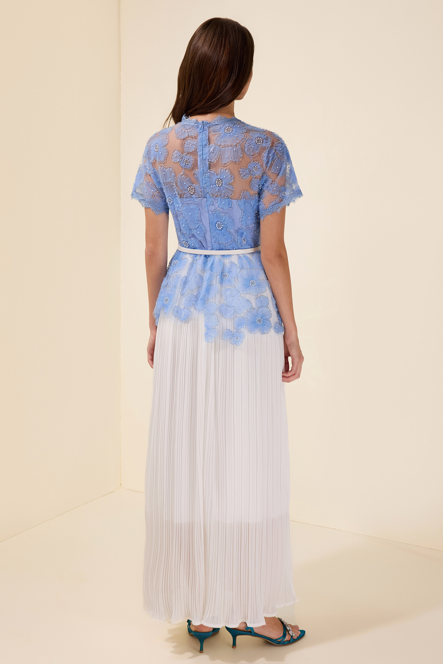 Lace Splicing Pleated Midi Dress With Belt Lace Splicing Pleated Midi Dress With Belt