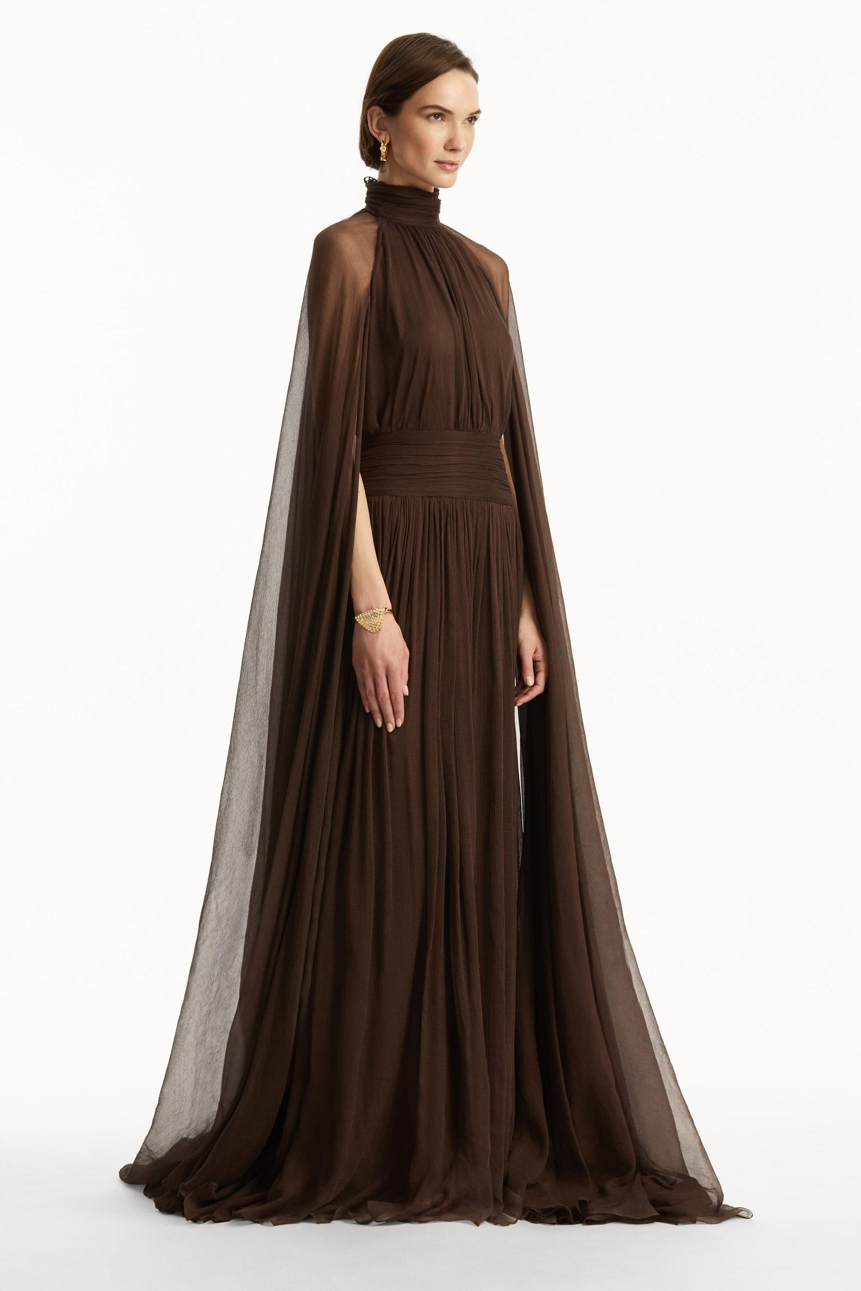 Chiffon High Neck Cape Sleeve Maxi Dress Chiffon High Neck Cape Sleeve Maxi Dress