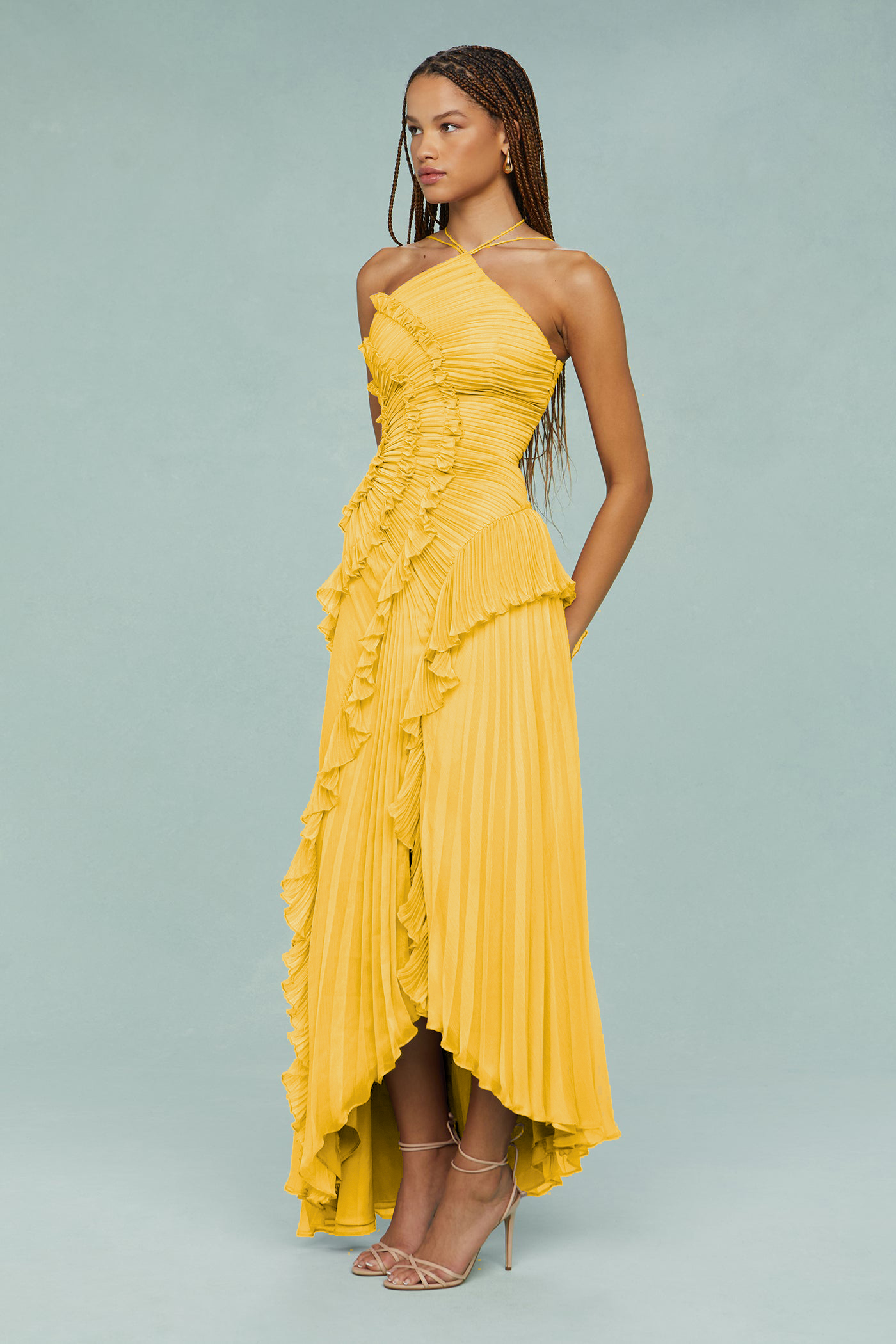 Pleated Frill Halter Neck Midi Dress Pleated Frill Halter Neck Midi Dress