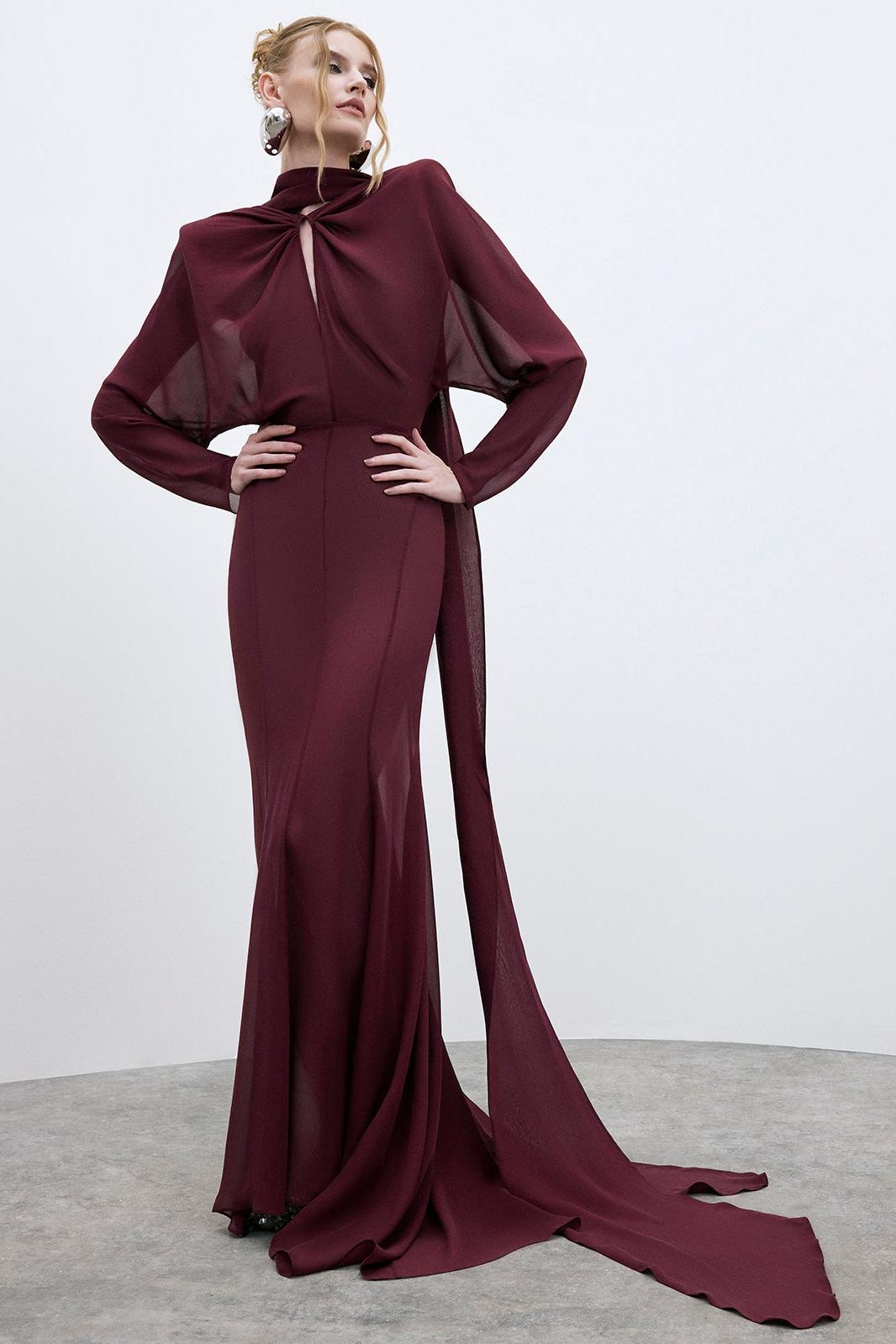 Chiffon Knotted Maxi Dress With Scarf
