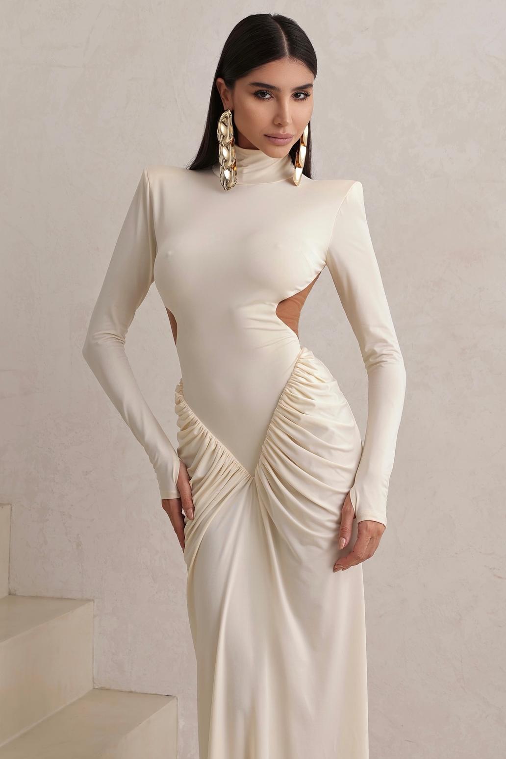 Solid Gathering Cut-Out Maxi Dress Solid Gathering Cut-Out Maxi Dress