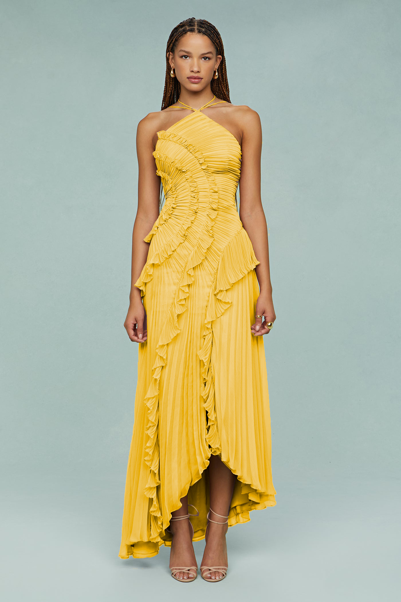 Pleated Frill Halter Neck Midi Dress Pleated Frill Halter Neck Midi Dress