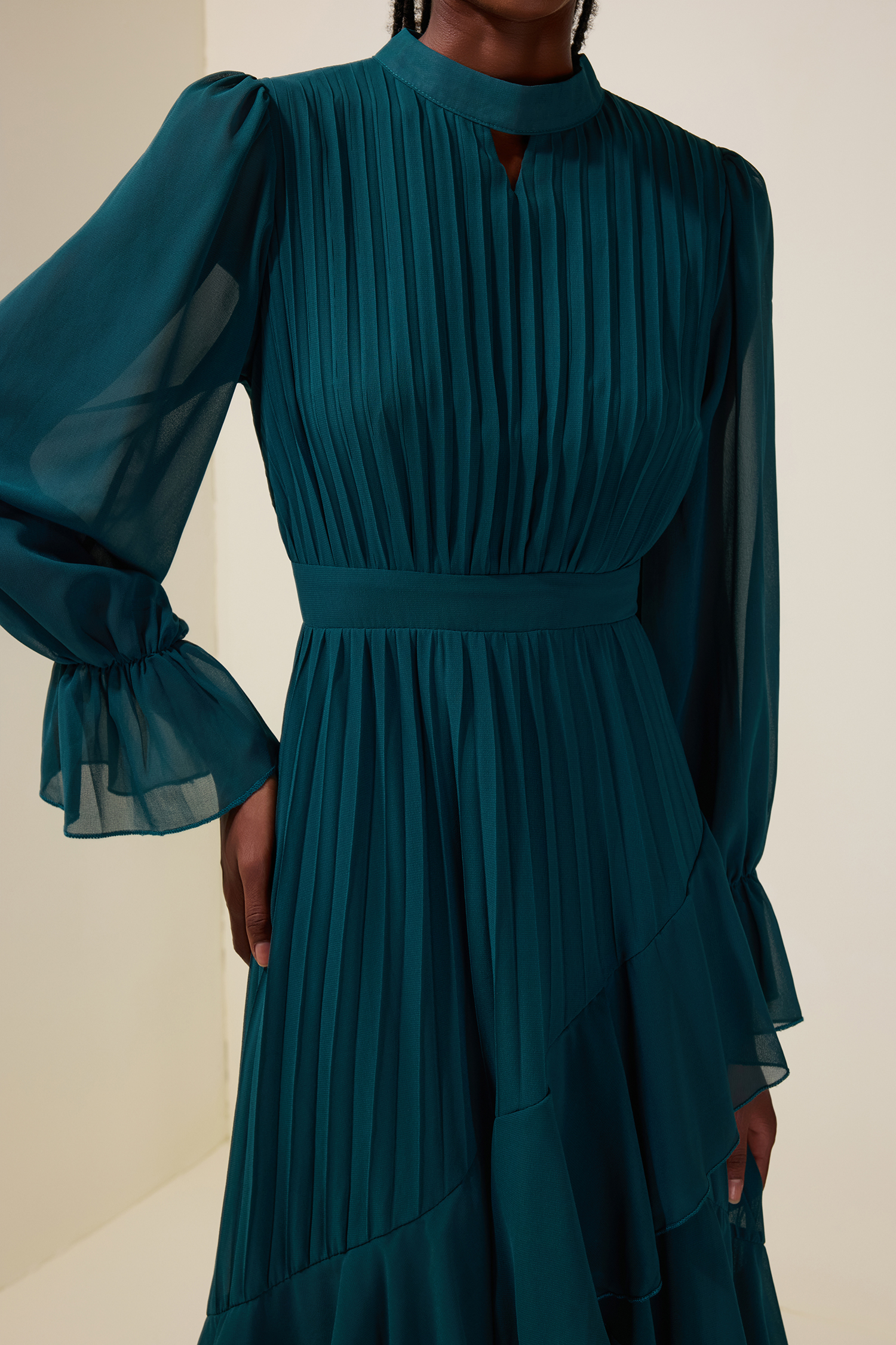 Chiffon Ruffle Pleated Midi Dress Chiffon Ruffle Pleated Midi Dress