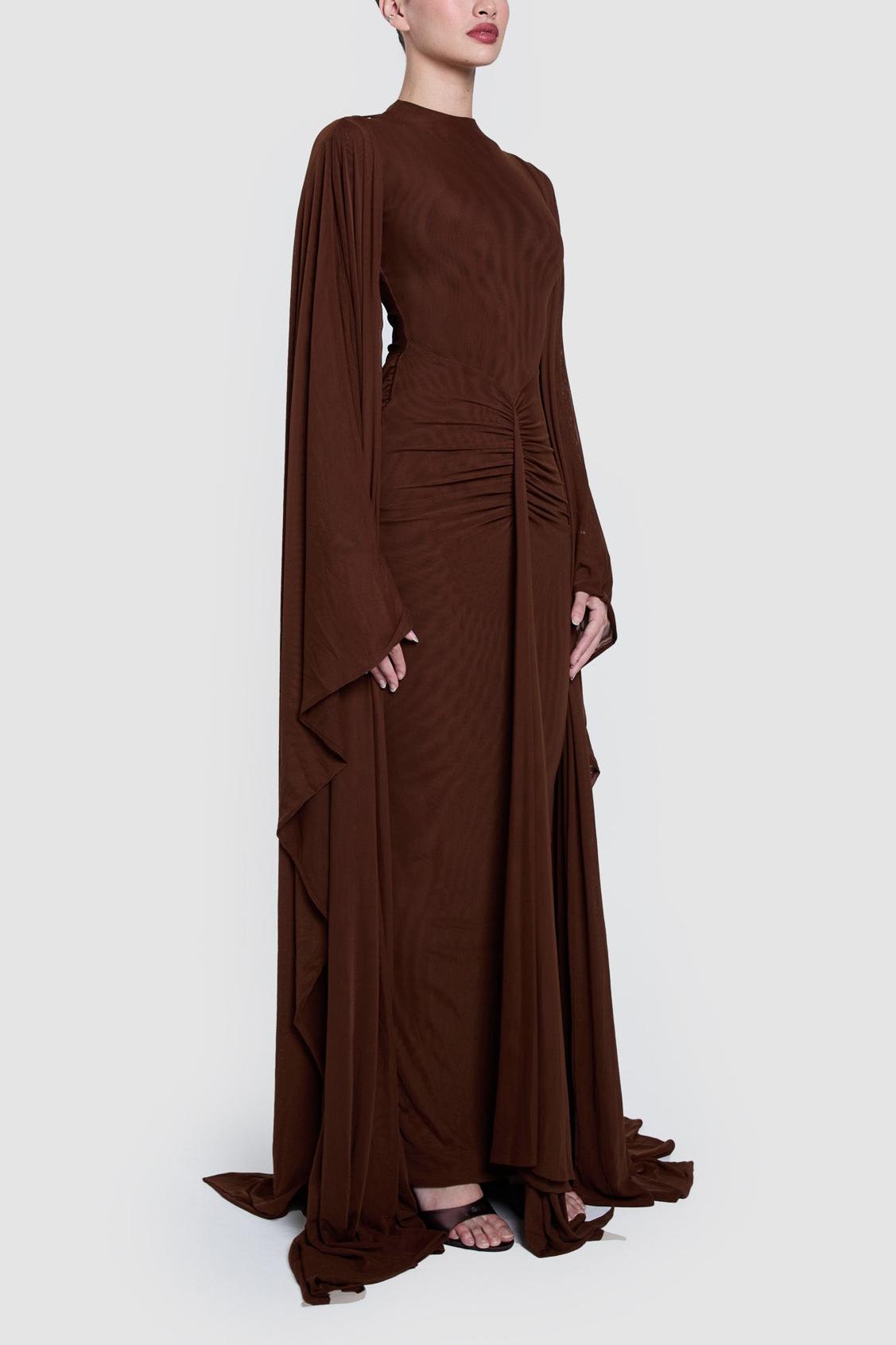 Jersey Solid Maxi Dress With Cape Jersey Solid Maxi Dress With Cape
