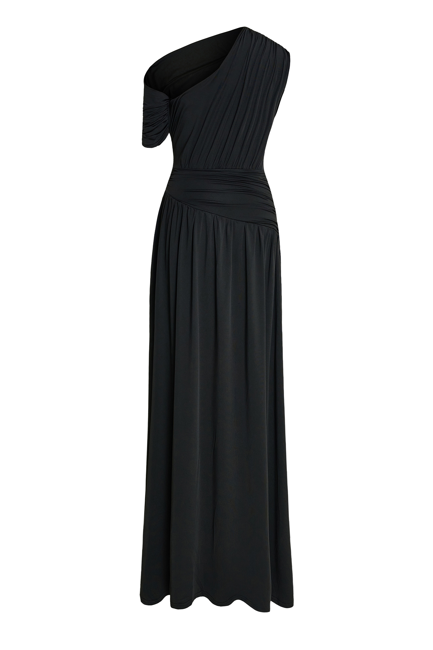 Gathering Solid One-Shoulder Maxi Dress Gathering Solid One-Shoulder Maxi Dress