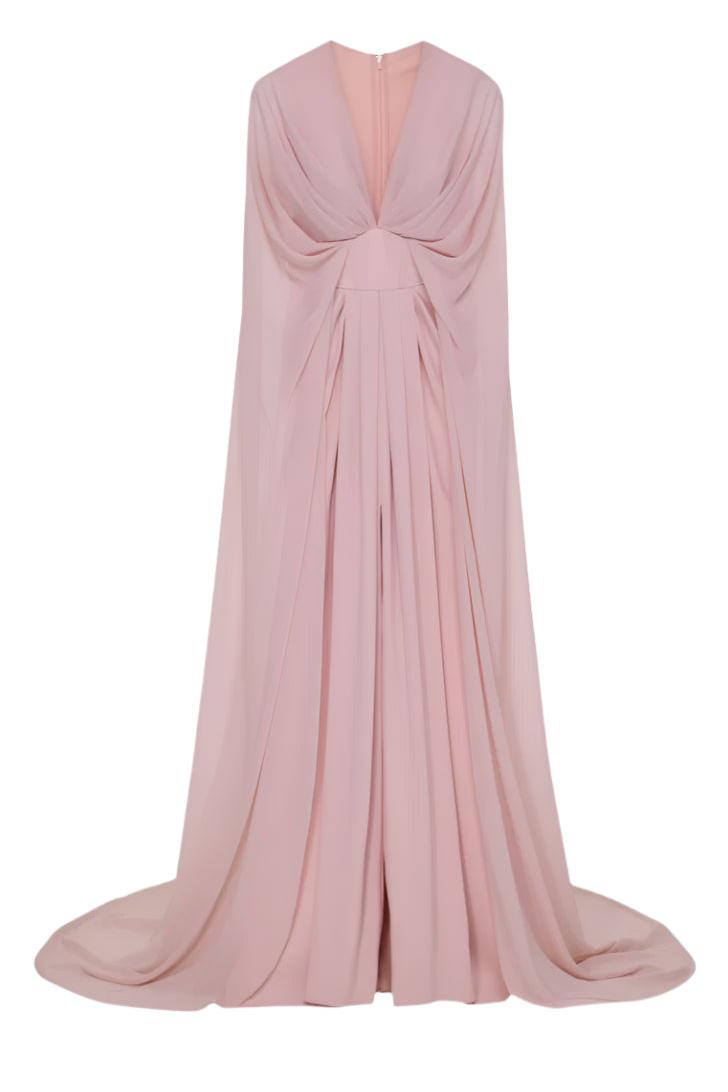 Chiffon Pleated V-Neck Cape Sleeve Maxi Dress Chiffon Pleated V-Neck Cape Sleeve Maxi Dress
