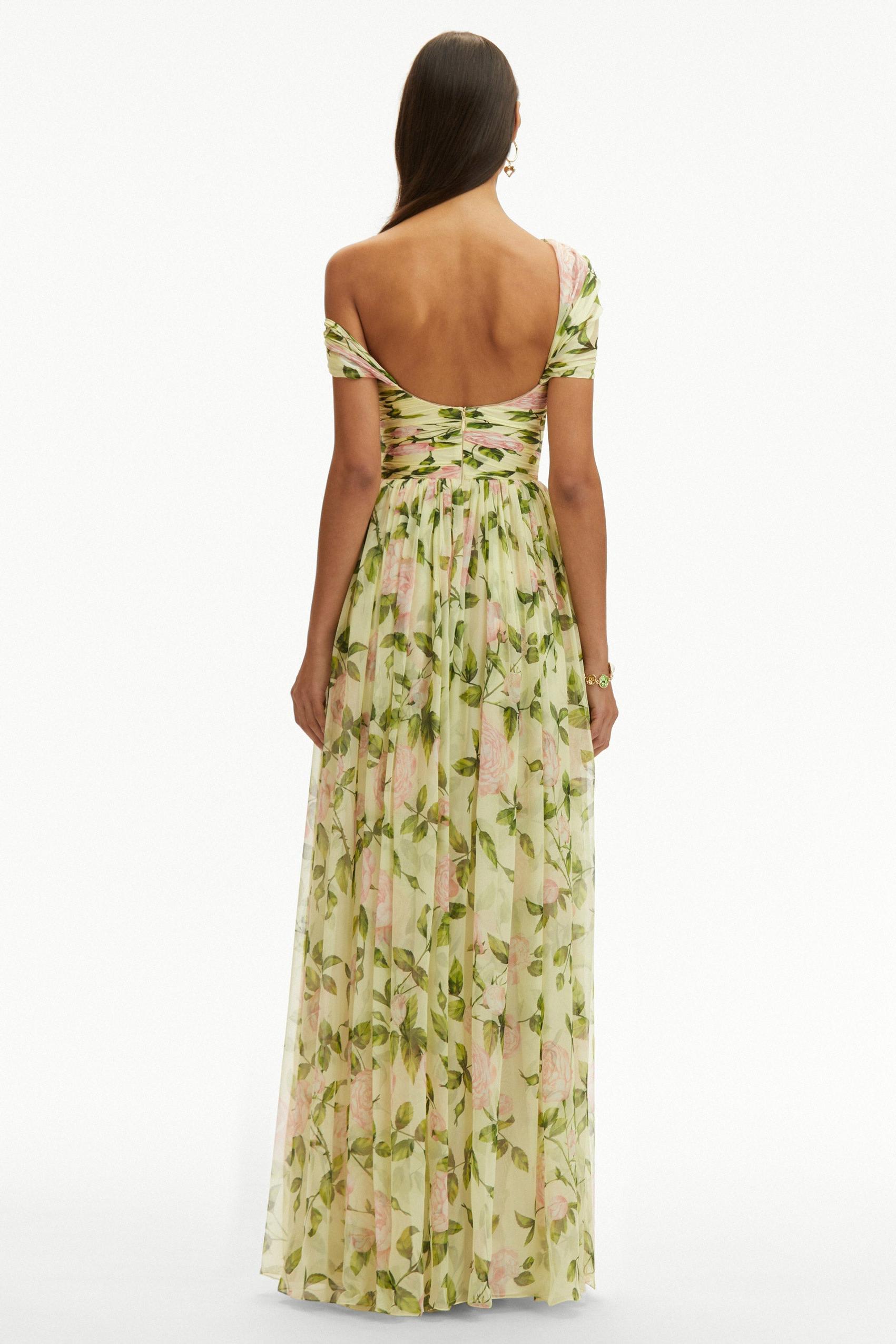 Floral Skew Collar Chiffon Maxi Dress Floral Skew Collar Chiffon Maxi Dress