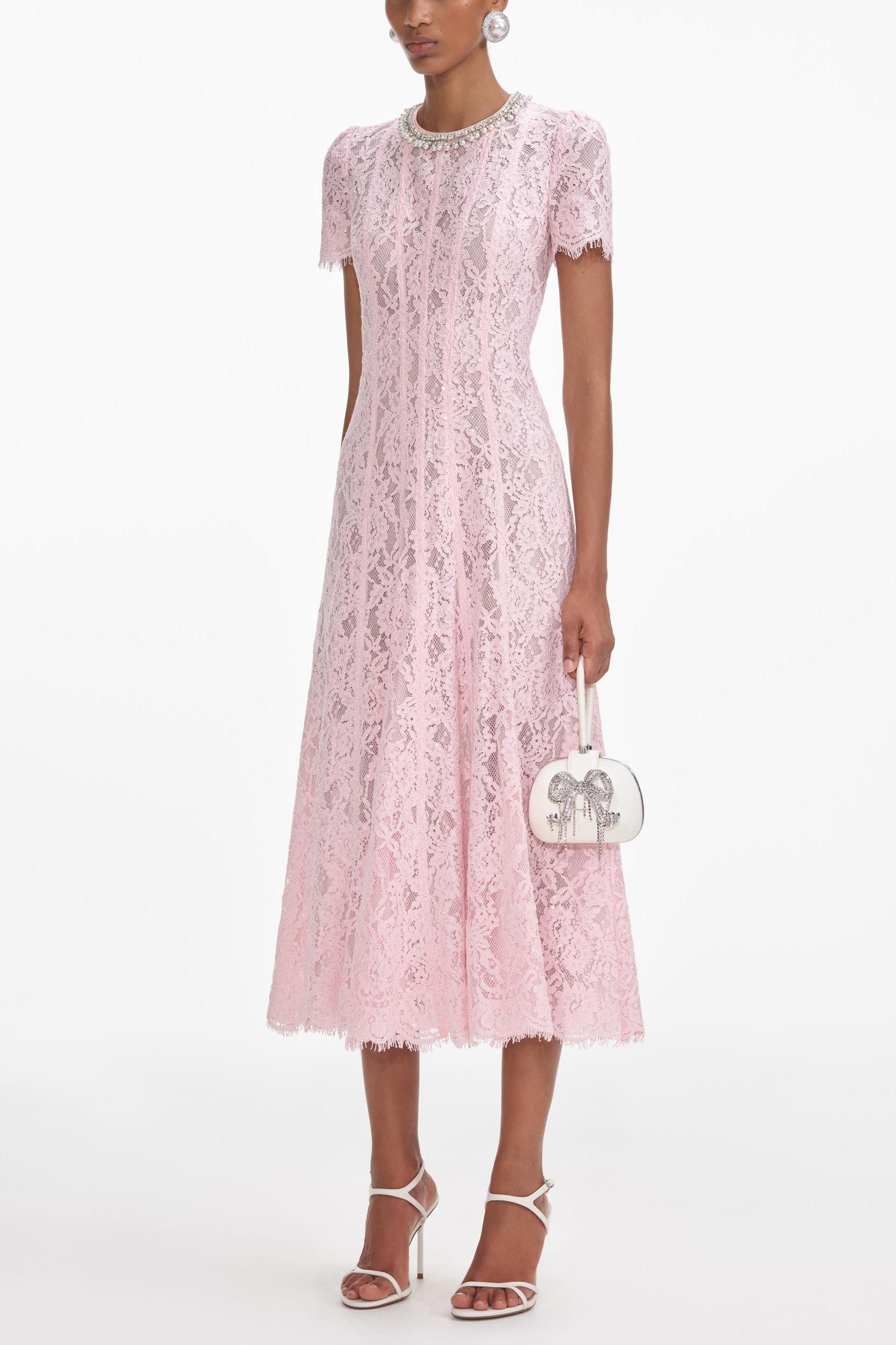 Rhinestone Faux Pearl Lace Midi Dress Rhinestone Faux Pearl Lace Midi Dress