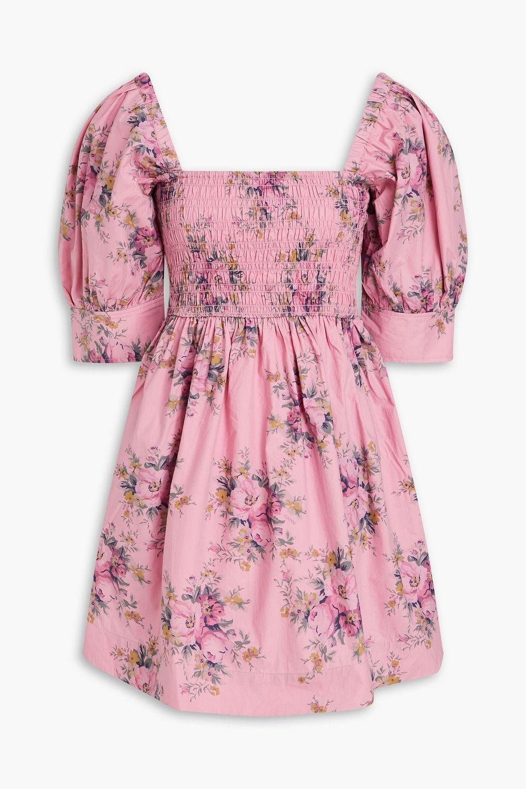 Floral Puff Sleeve Square Collar Smocked Elastic Mini Dress Floral Puff Sleeve Square Collar Smocked Elastic Mini Dress
