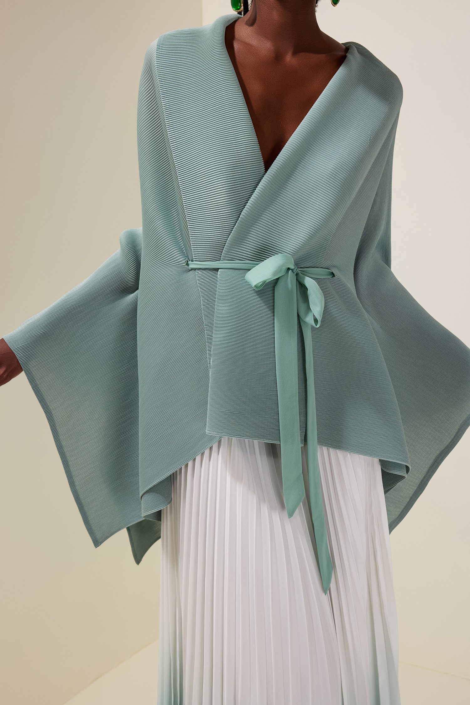 Pleated Wrap Top & Gradient Color Mid Waist Skirt Set