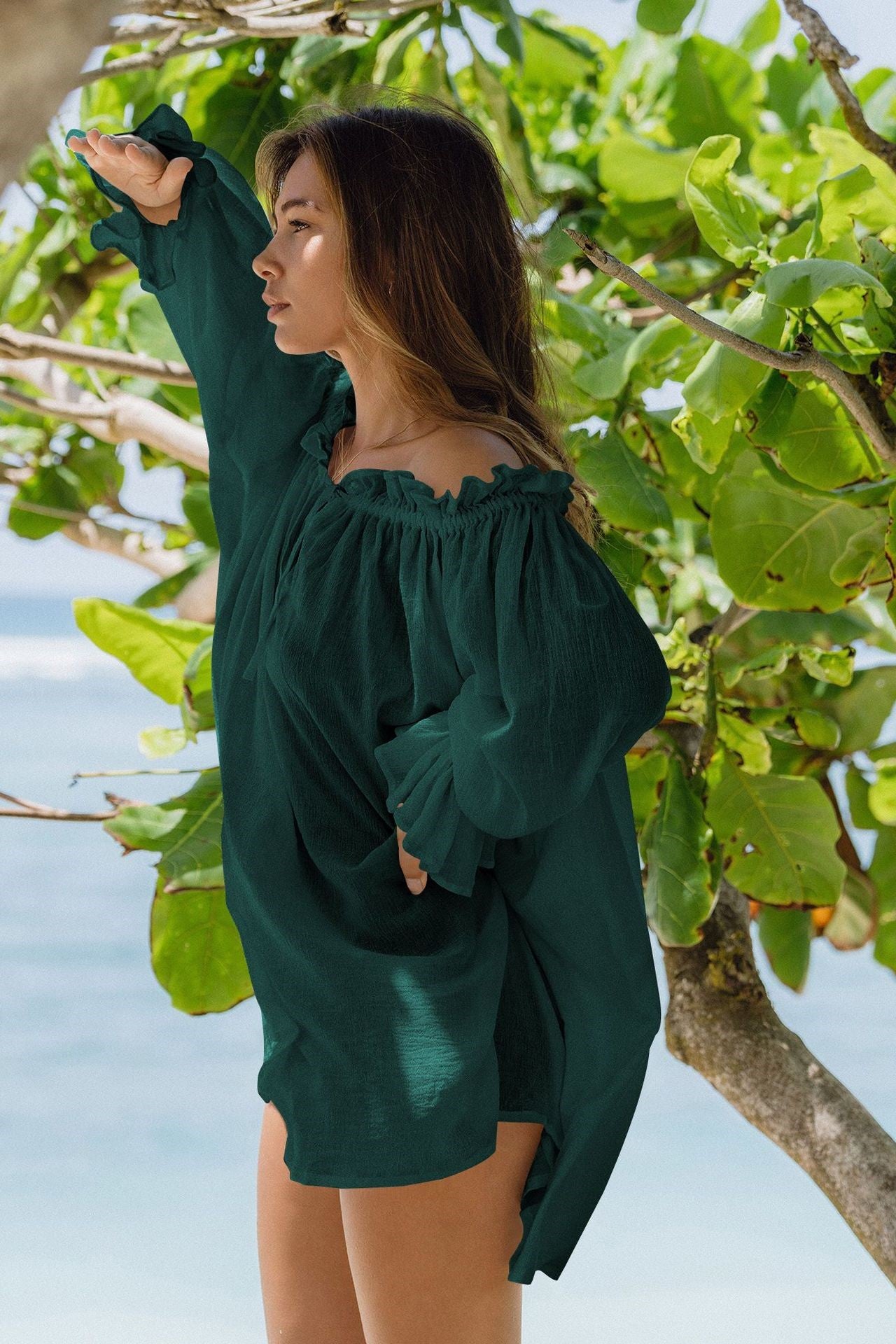 Off-Shoulder Lace Up Puff Sleeve Ruched Mini Dress Off-Shoulder Lace Up Puff Sleeve Ruched Mini Dress