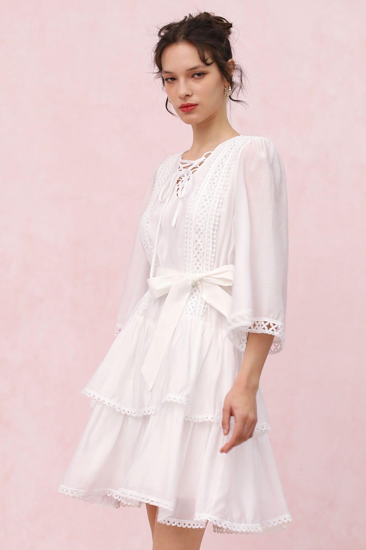 Solid Lace Ruffle Mini Dress Solid Lace Ruffle Mini Dress