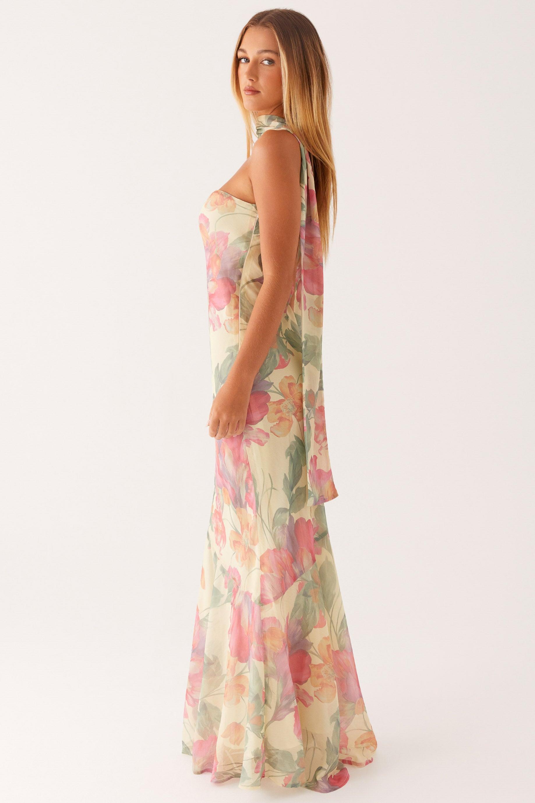 Floral Chiffon Strapless Maxi Dress Floral Chiffon Strapless Maxi Dress