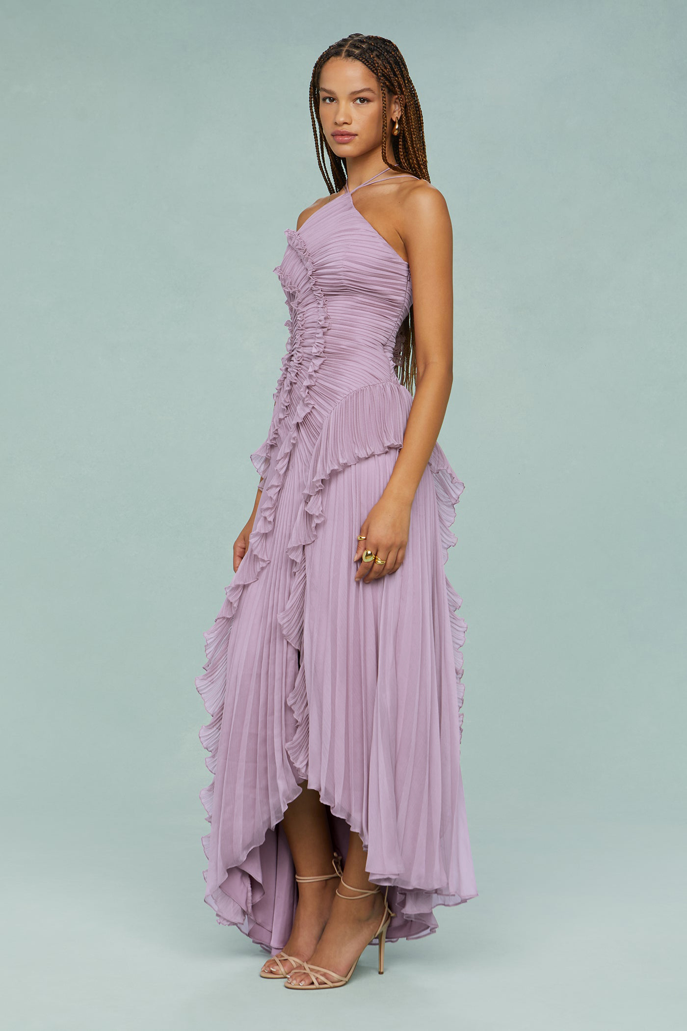 Pleated Frill Halter Neck Midi Dress Pleated Frill Halter Neck Midi Dress