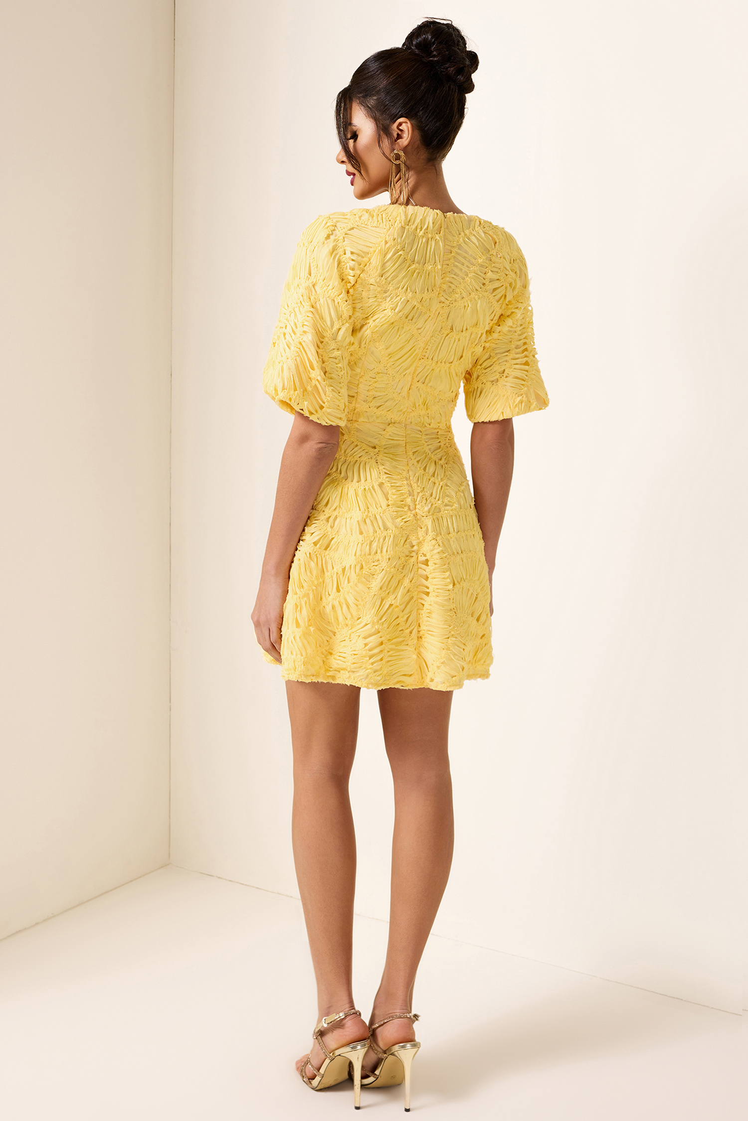 Cut-Out V-Neck Puff Sleeve Mini Dress Cut-Out V-Neck Puff Sleeve Mini Dress
