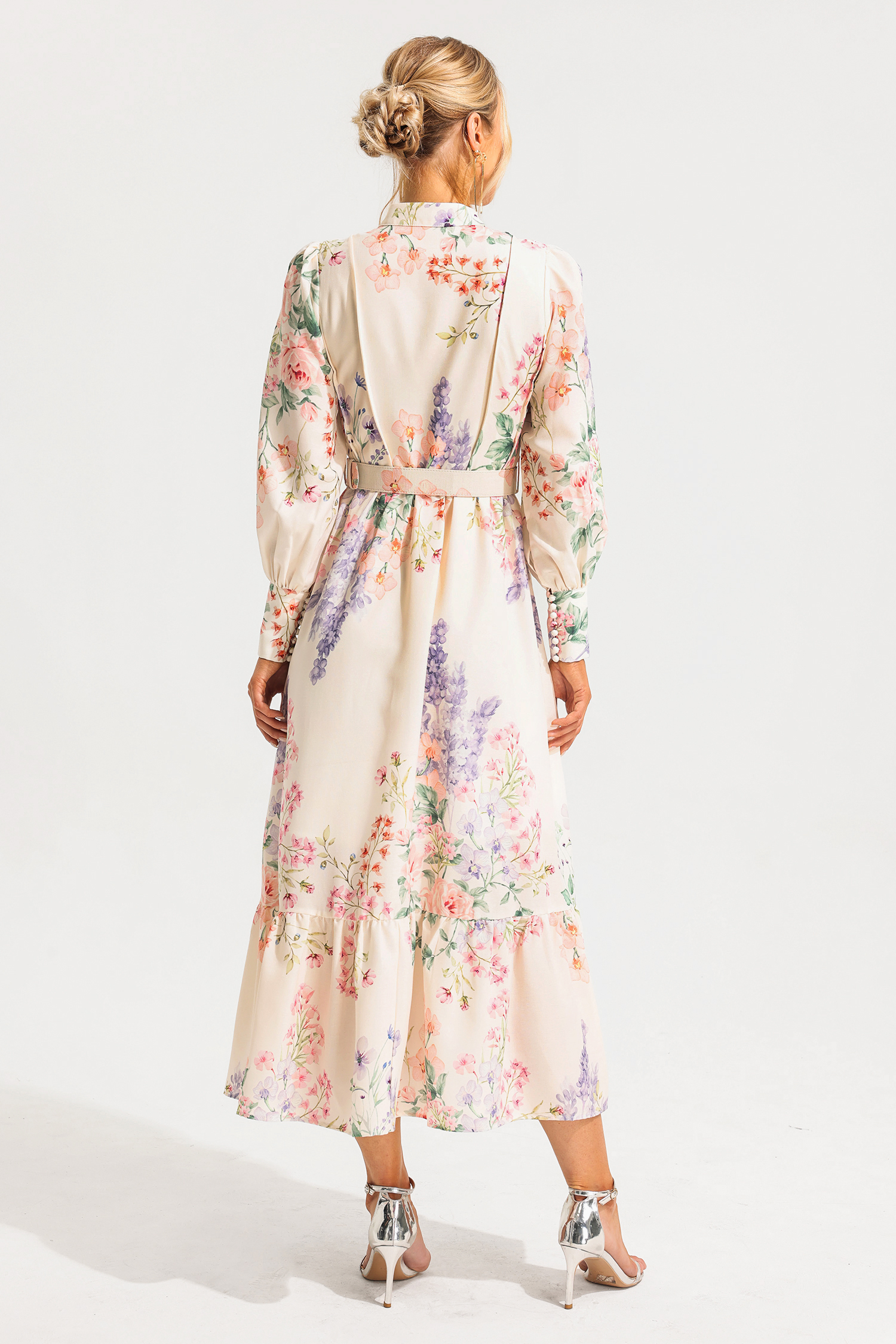 Floral Long Sleeve Maxi Dress With Belt Floral Long Sleeve Maxi Dress With Belt
