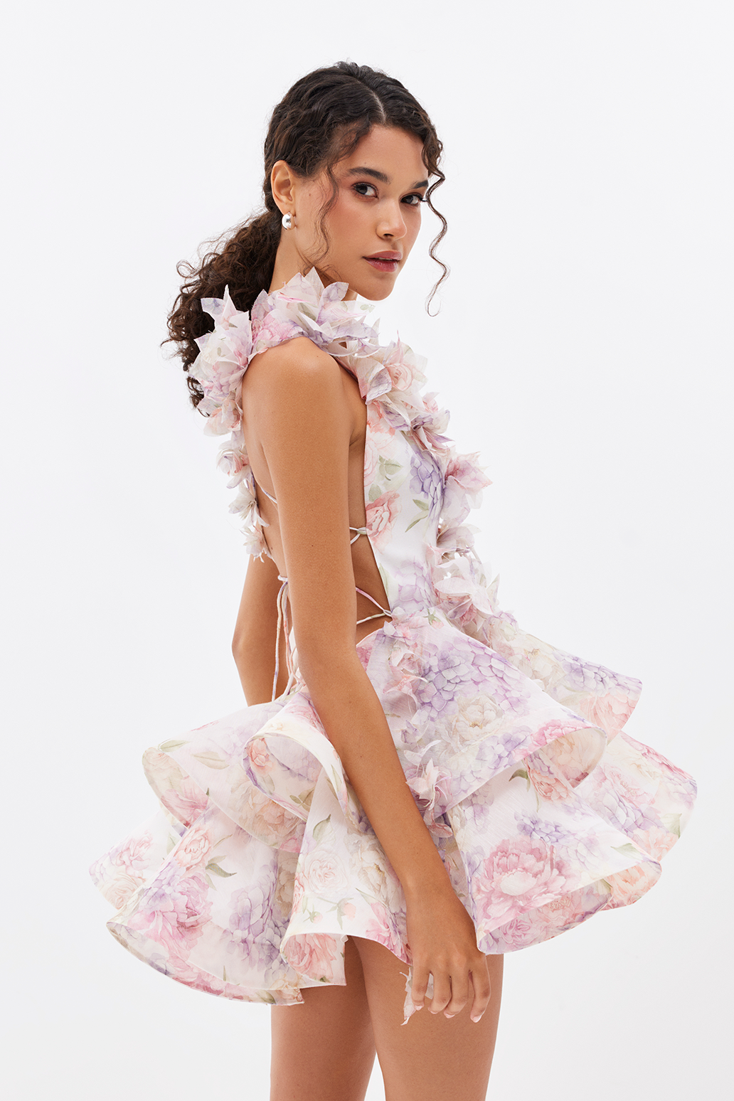 3D Flower Chiffon Ruffle Mini Dress 3D Flower Chiffon Ruffle Mini Dress