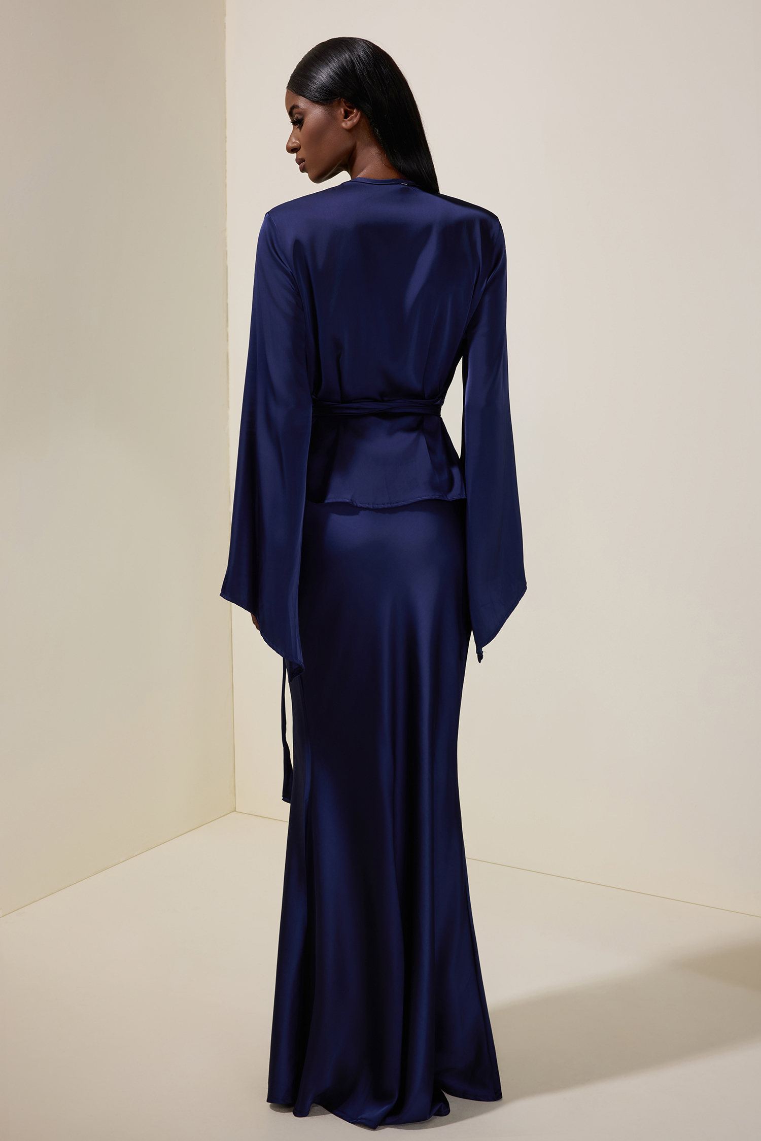 Satin Wrap Top & High Waist Maxi Skirt Set