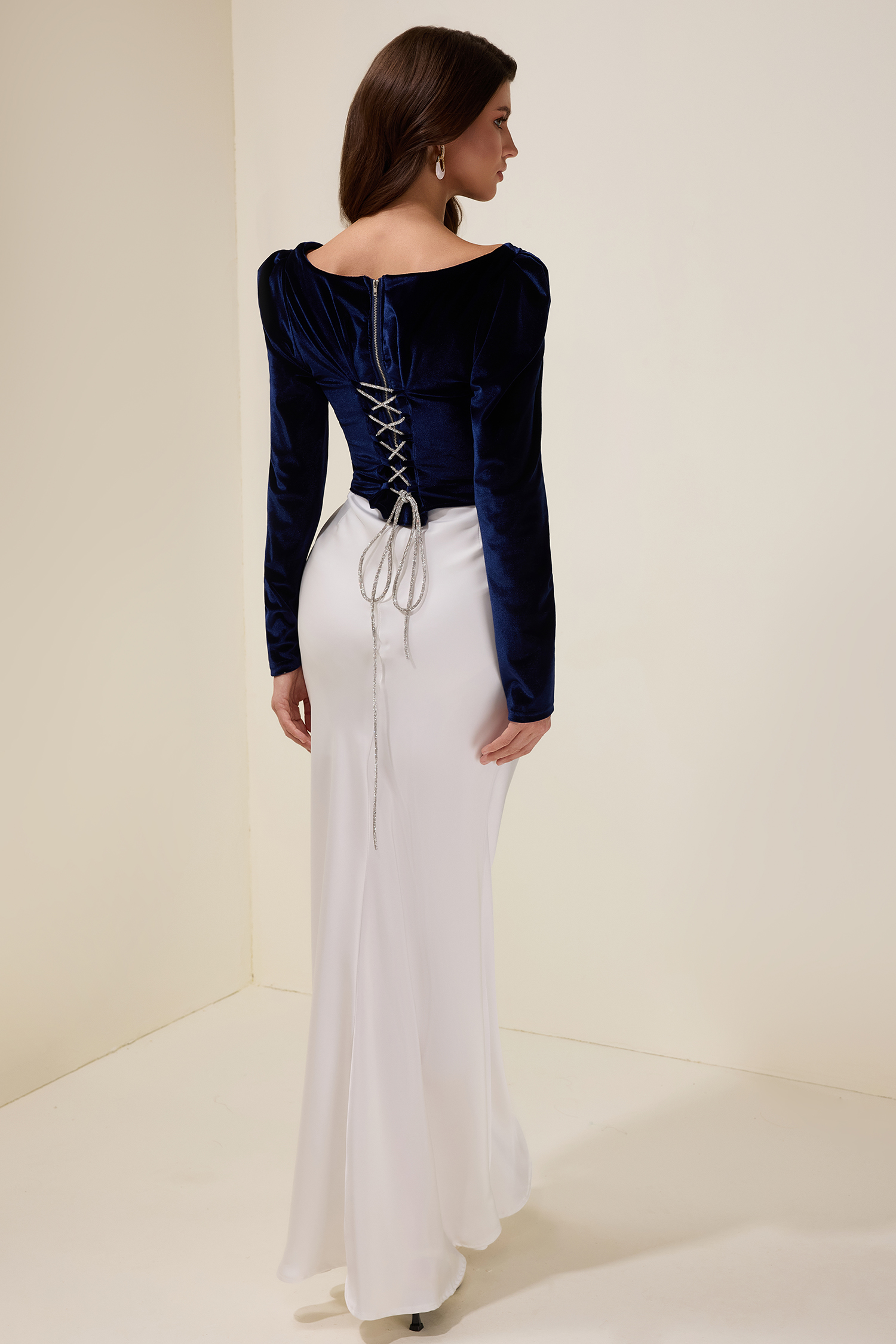 Velvet Rhinestone Top & Satin Maxi Skirt Set