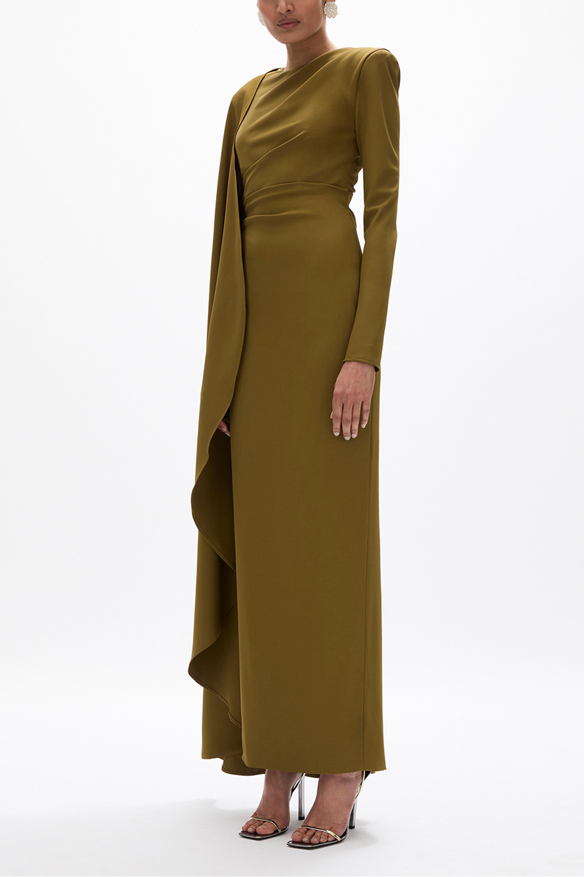 Pleated Round Neck Cape Maxi Dress Pleated Round Neck Cape Maxi Dress