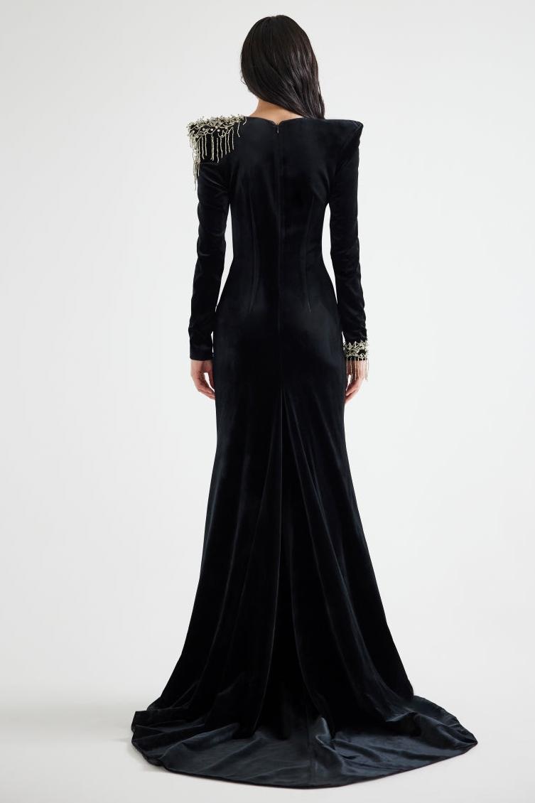 Nail Bead Embroidery Velvet Maxi Dress Nail Bead Embroidery Velvet Maxi Dress