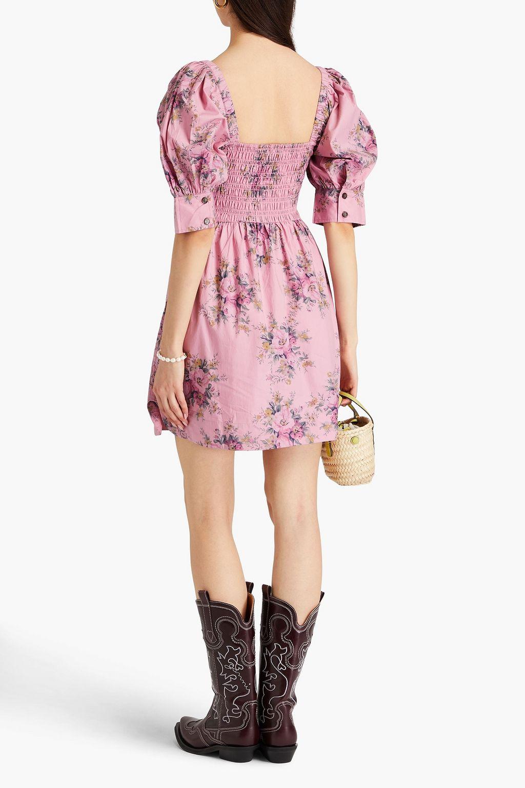 Floral Puff Sleeve Square Collar Smocked Elastic Mini Dress Floral Puff Sleeve Square Collar Smocked Elastic Mini Dress