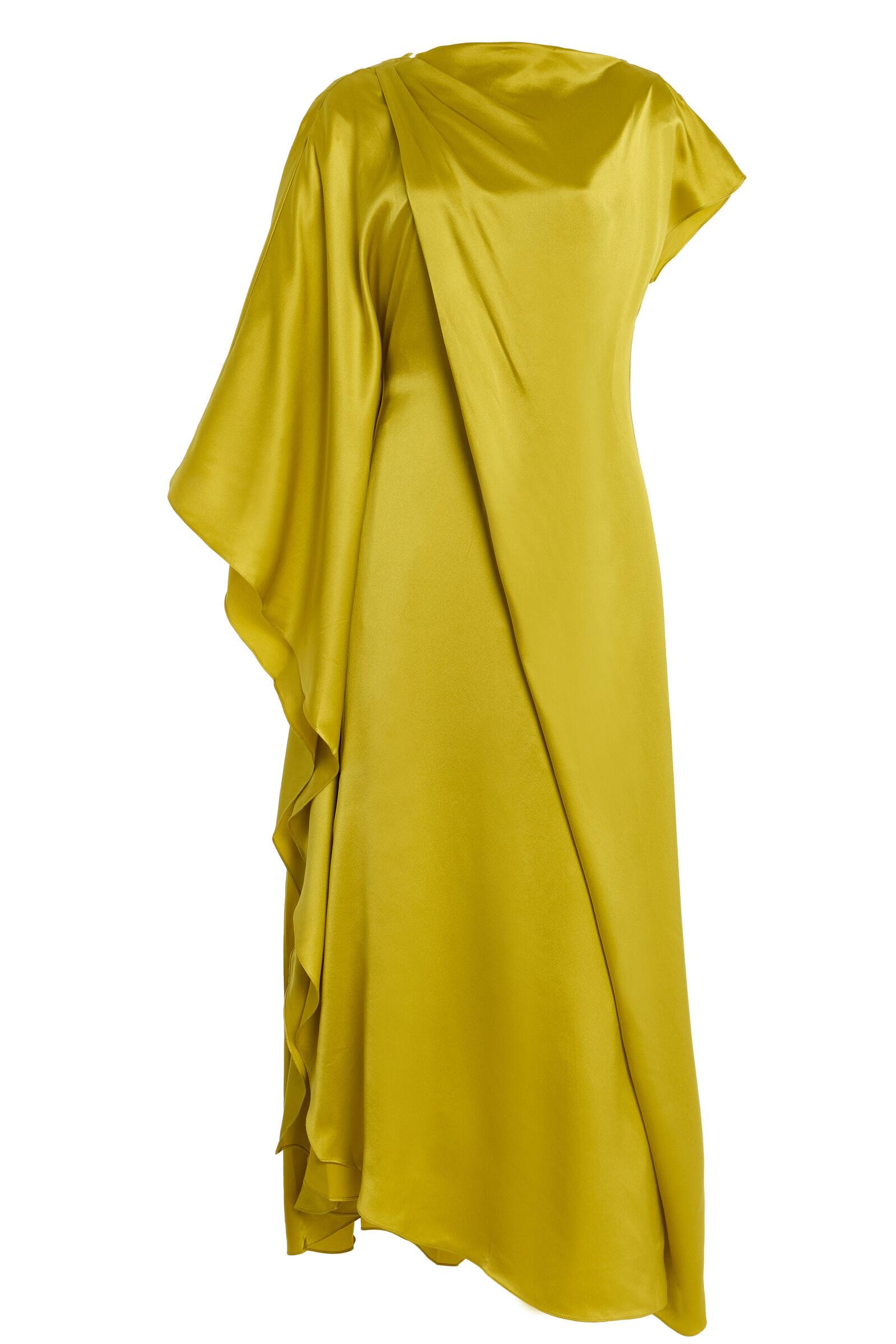 Satin Asymmetrical Sleeve Midi Dress Satin Asymmetrical Sleeve Midi Dress