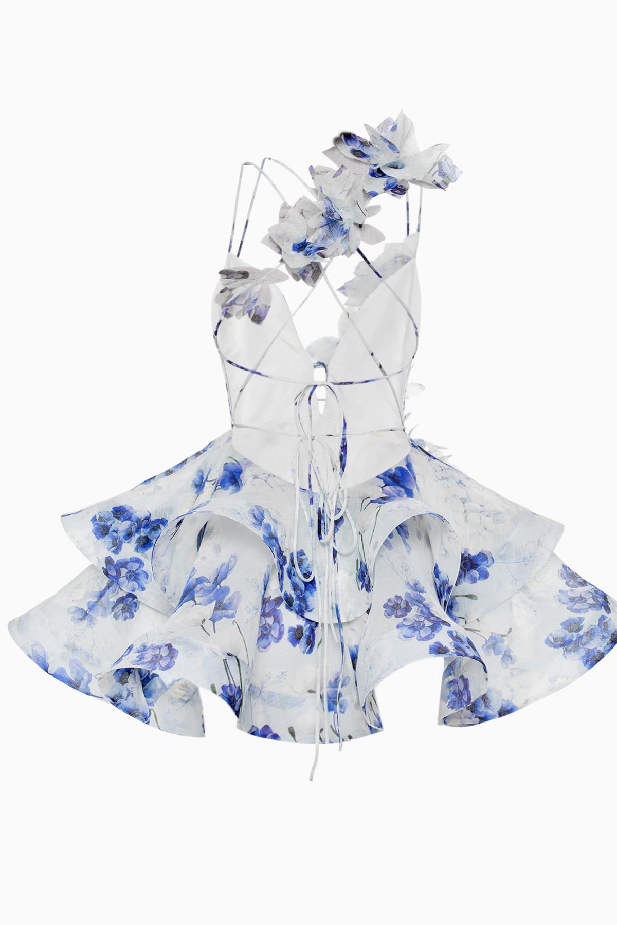 3D Flower Chiffon Ruffle Mini Dress 3D Flower Chiffon Ruffle Mini Dress