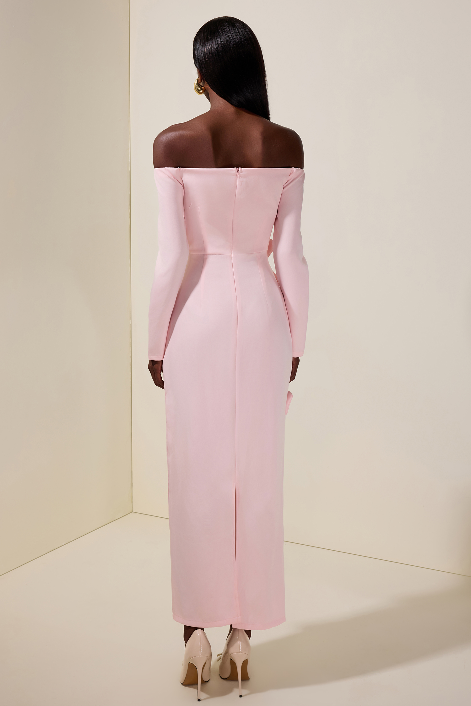 Solid 3D Flower Off-Shoulder Midi Dress Solid 3D Flower Off-Shoulder Midi Dress