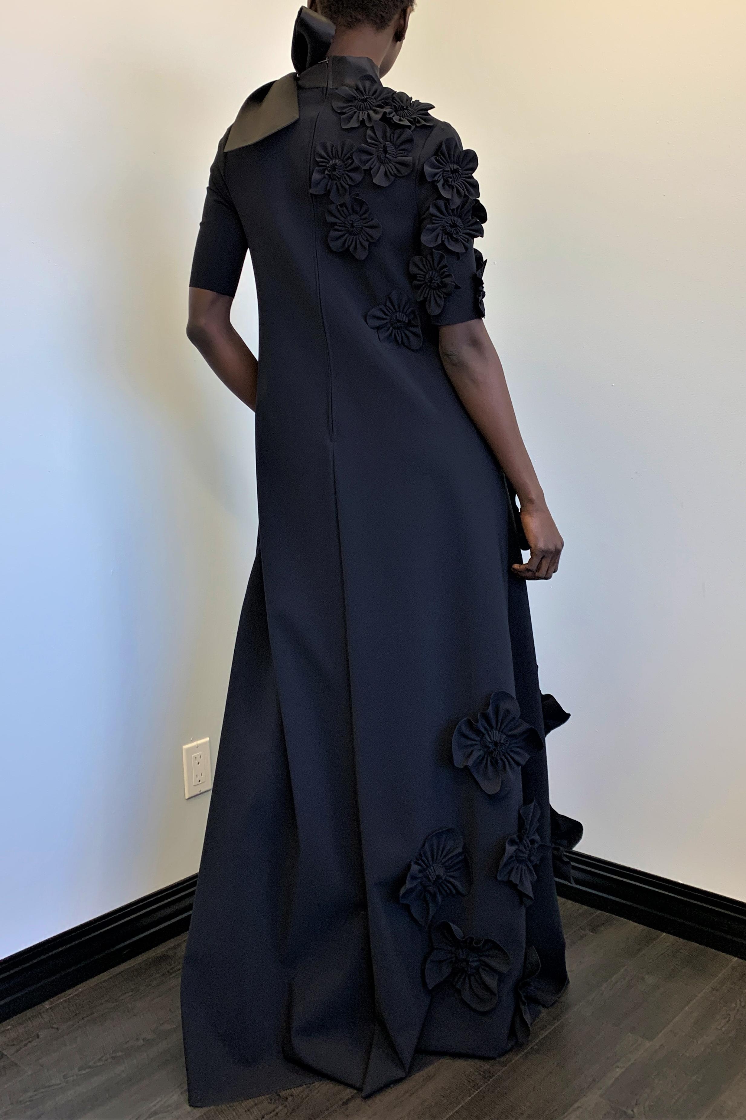 3D Flower Lace Up Mid Sleeve Maxi Dress 3D Flower Lace Up Mid Sleeve Maxi Dress