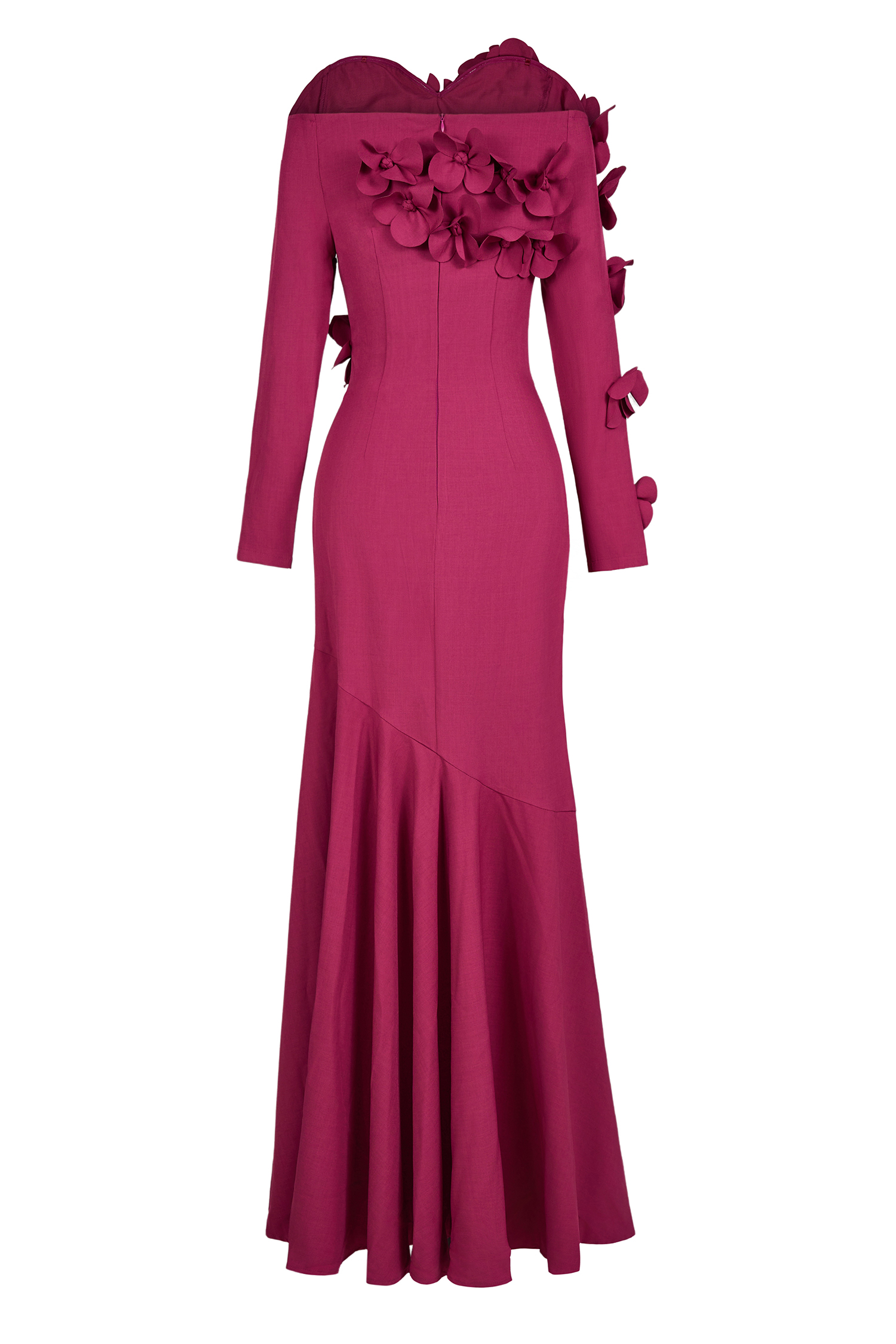 3D Flower Off-Shoulder Solid Maxi Dress 3D Flower Off-Shoulder Solid Maxi Dress