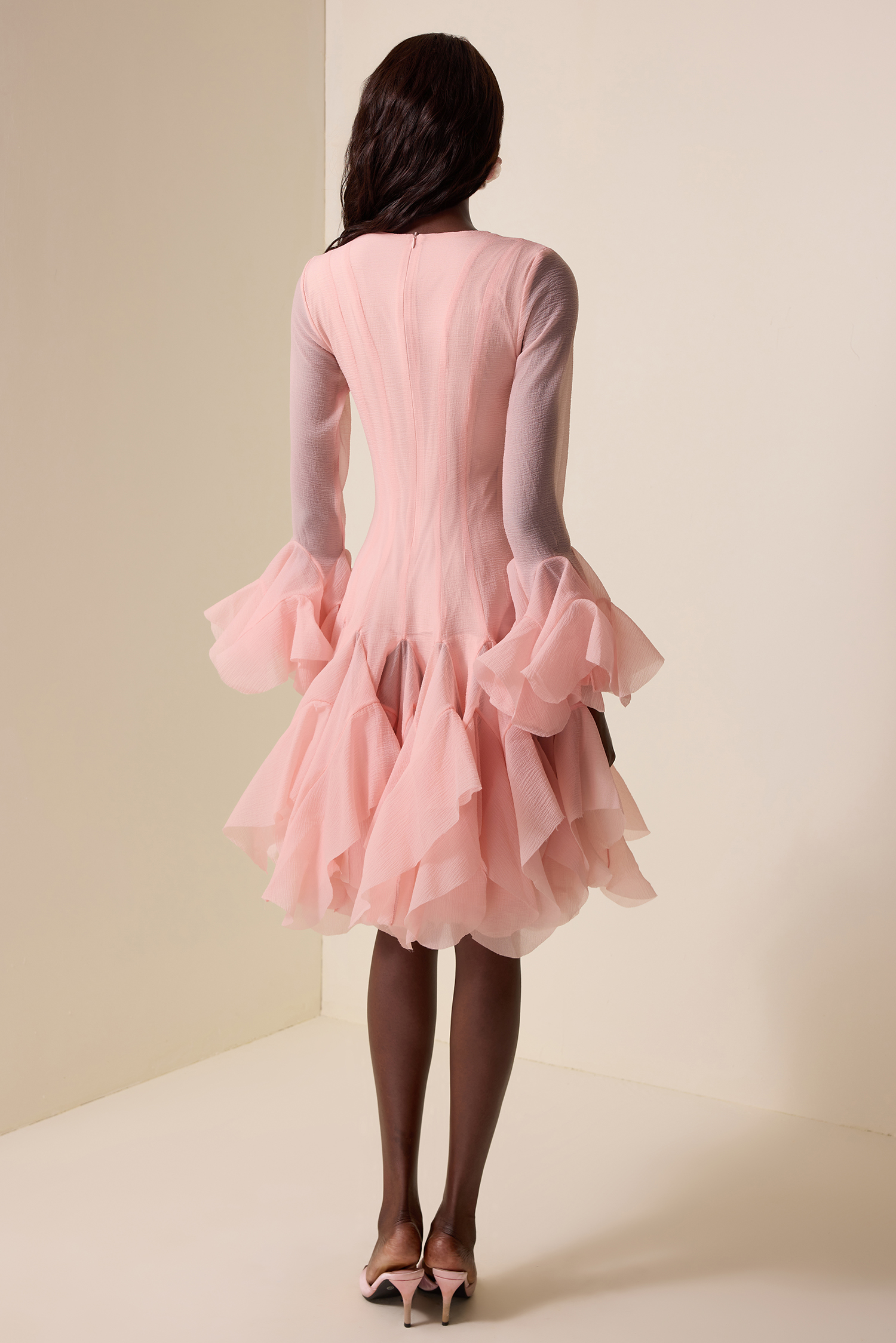 Solid Ruffle Bell Sleeve Midi Dress Solid Ruffle Bell Sleeve Midi Dress