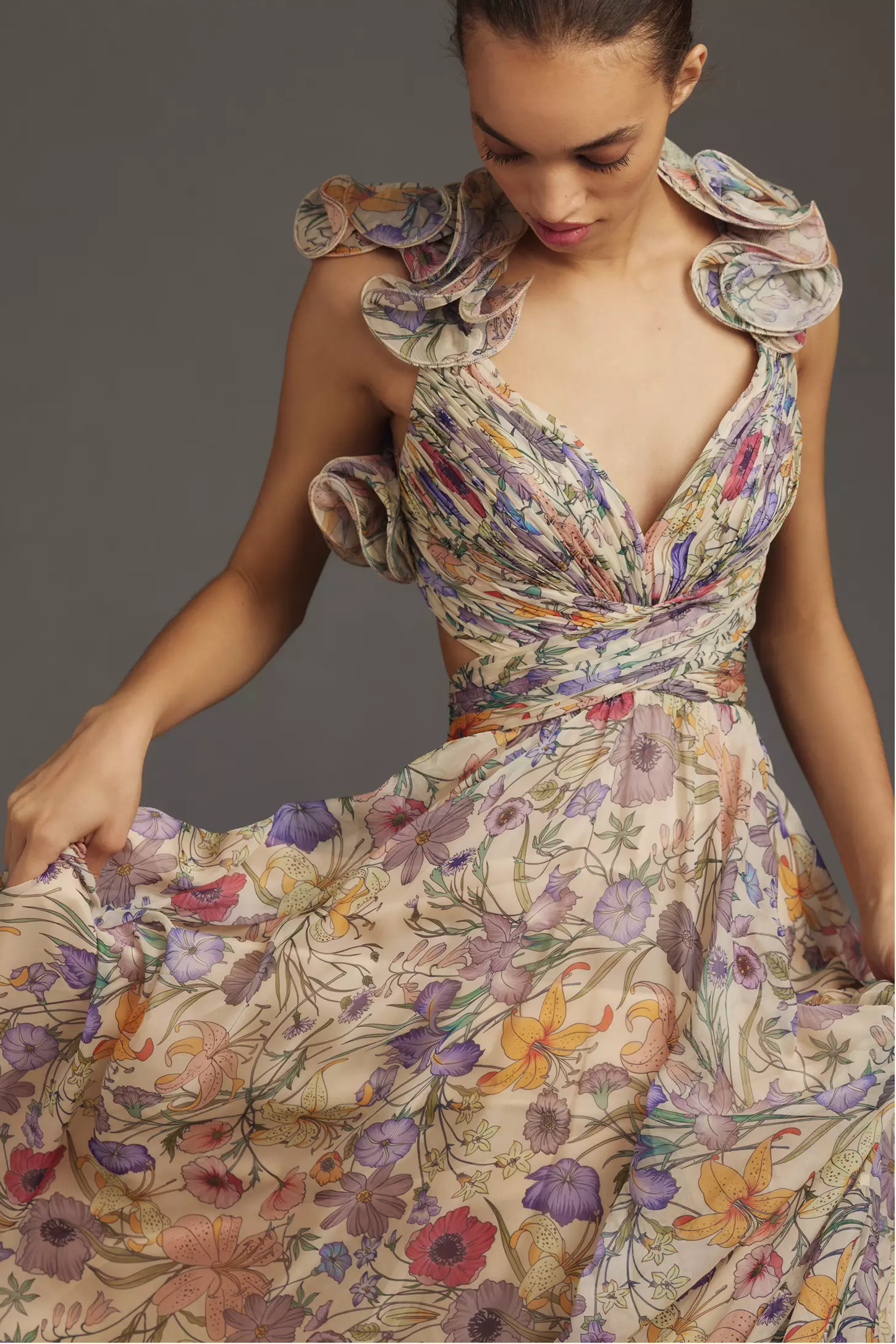 Floral Pleated Backless Lace Up Maxi Dress Floral Pleated Backless Lace Up Maxi Dress
