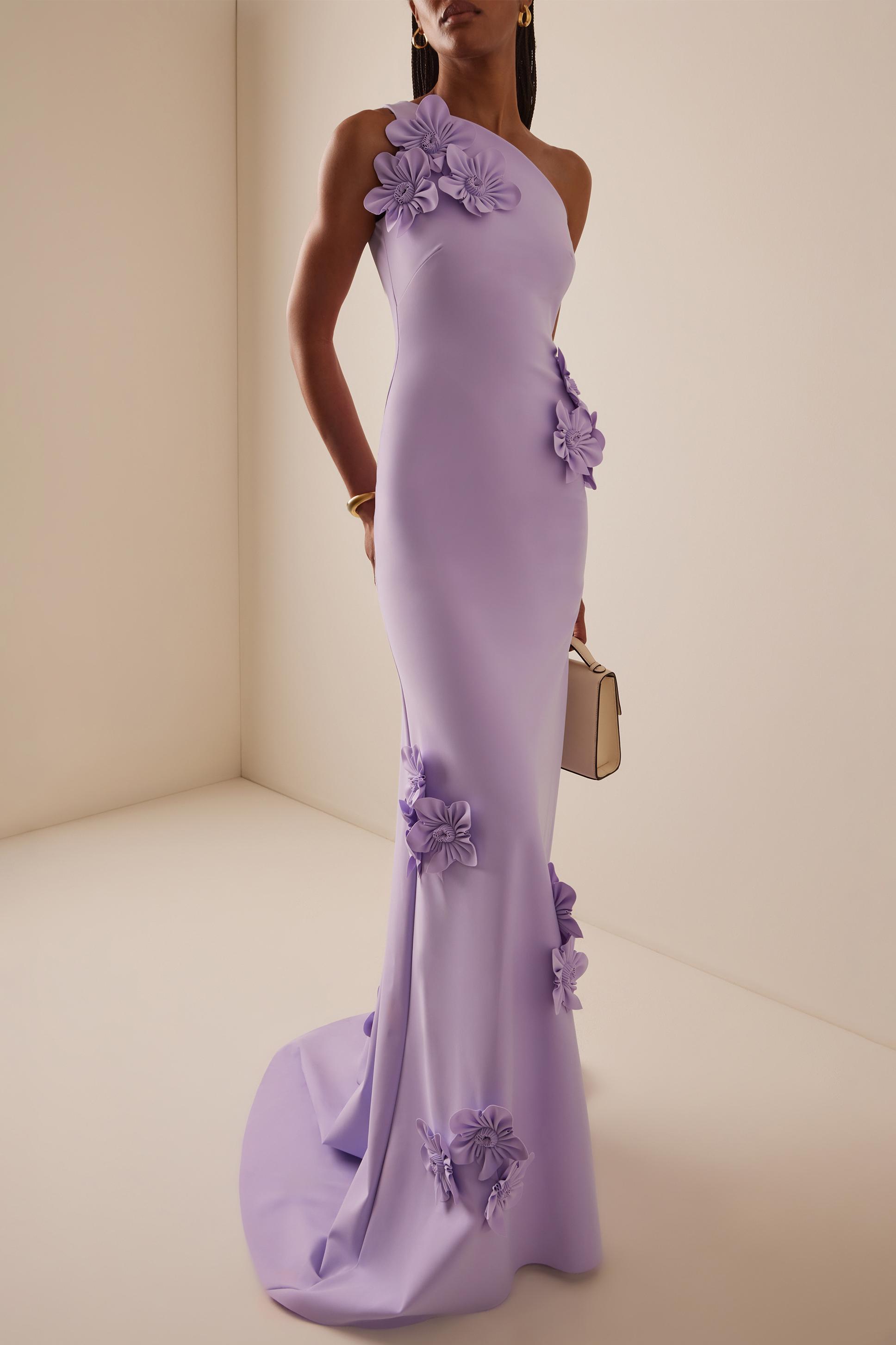 Solid 3D Flower Skew Collar Maxi Dress Solid 3D Flower Skew Collar Maxi Dress