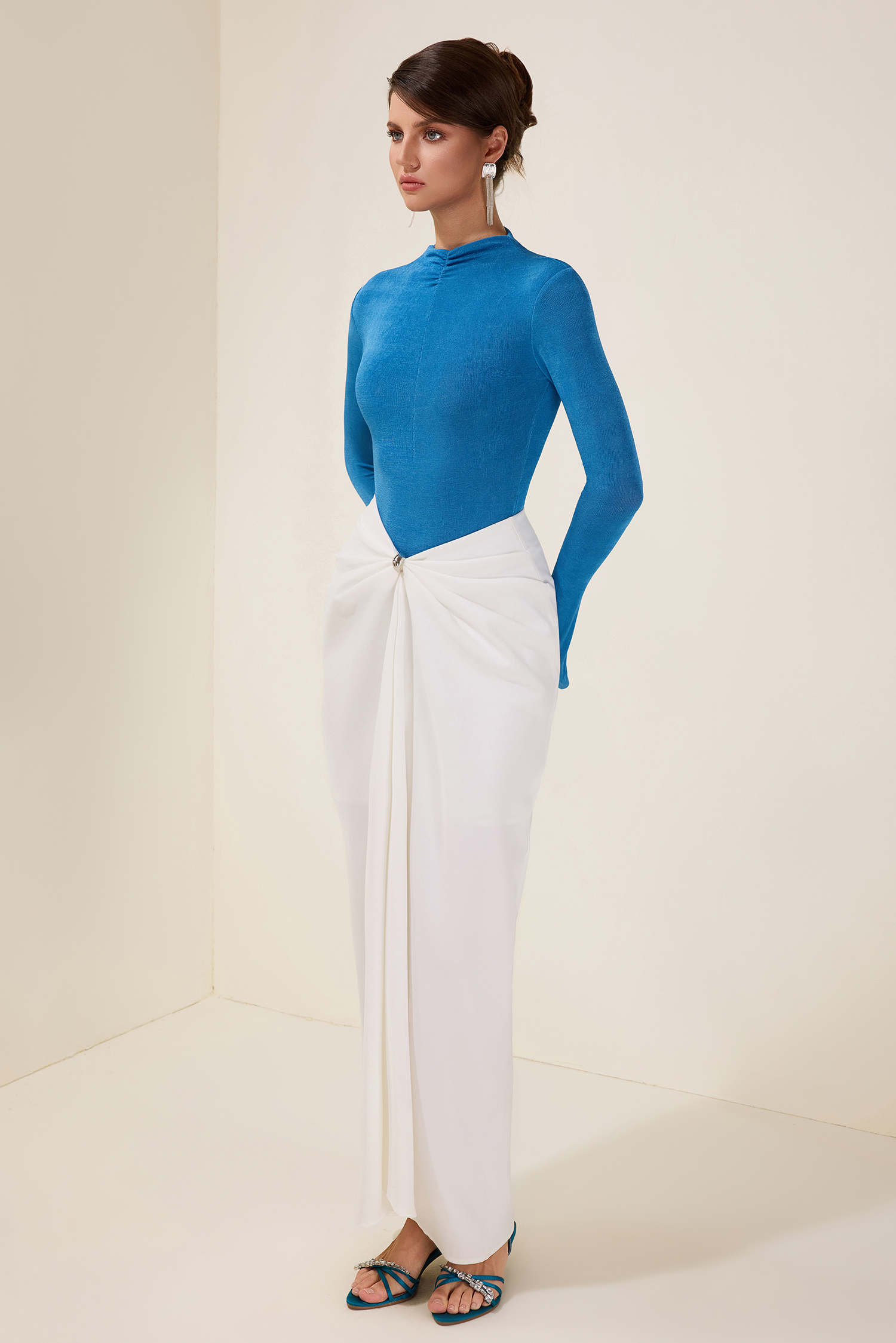 Jersey Long Sleeve Bodysuit & High Waist Solid Skirt Set