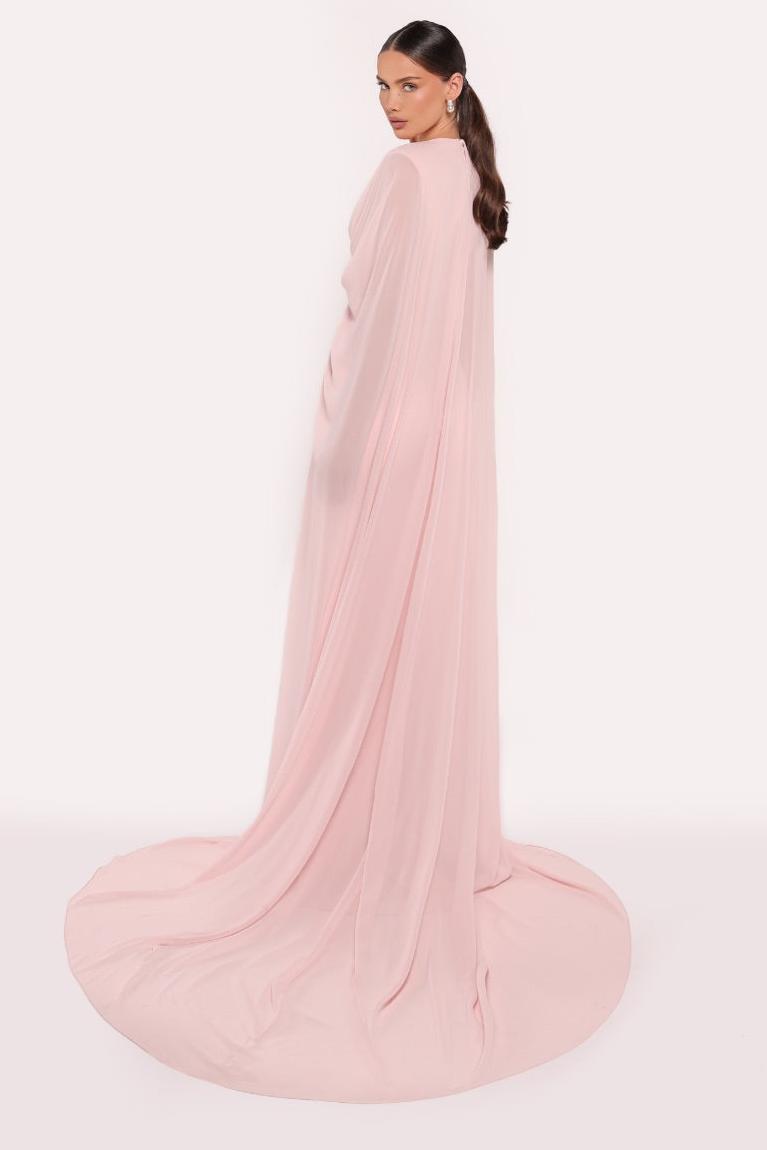Chiffon Pleated V-Neck Cape Sleeve Maxi Dress Chiffon Pleated V-Neck Cape Sleeve Maxi Dress
