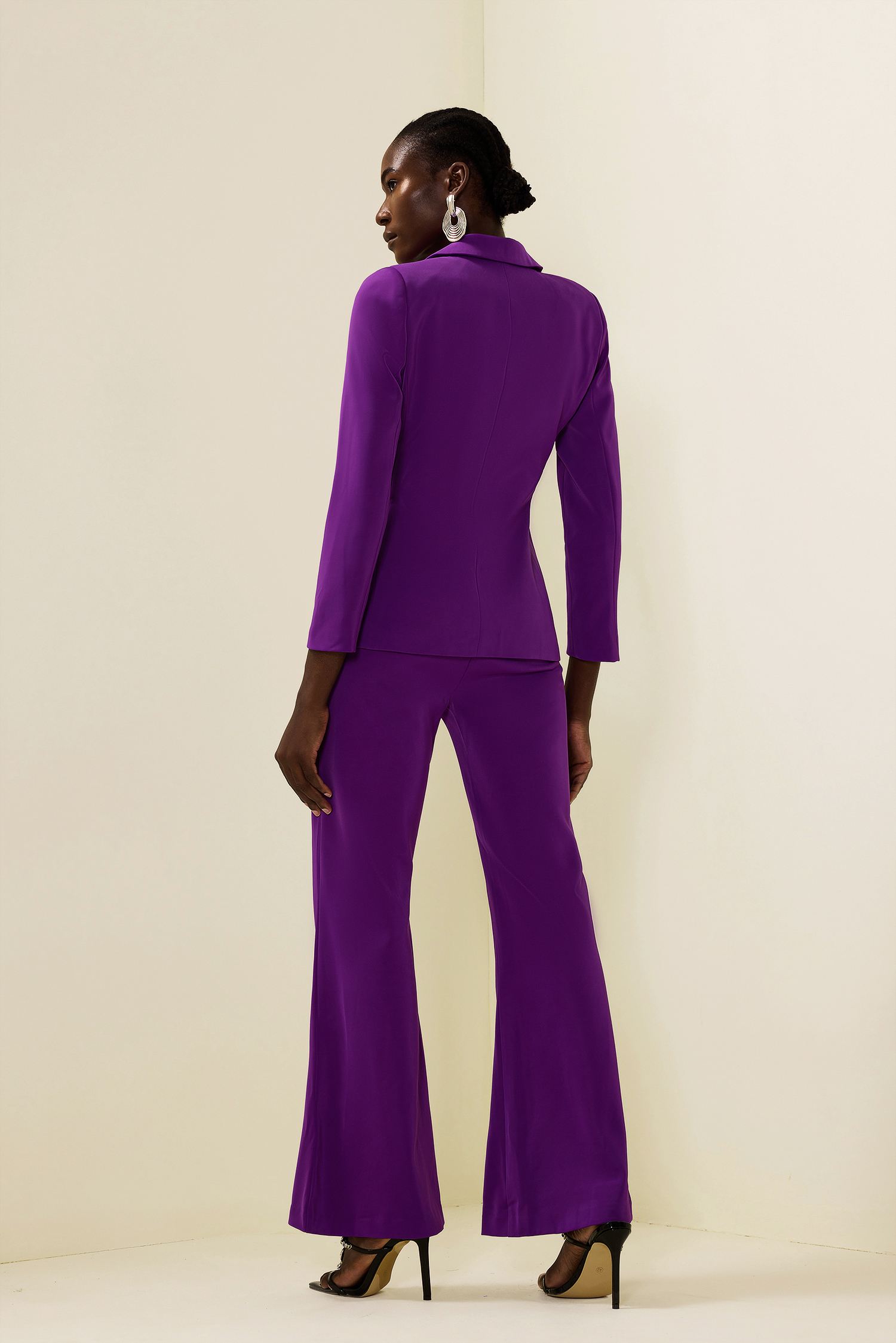 Solid Ruched Bottom Blazer &Mid Waist Solid Pants Set Solid Ruched Bottom Blazer &Mid Waist Solid Pants Set