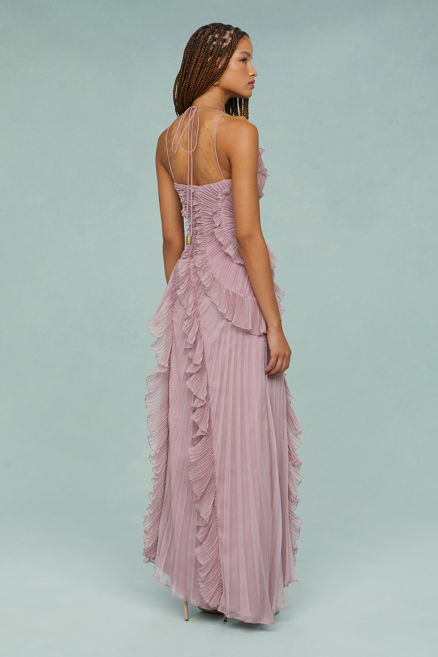 Pleated Frill Halter Neck Midi Dress Pleated Frill Halter Neck Midi Dress