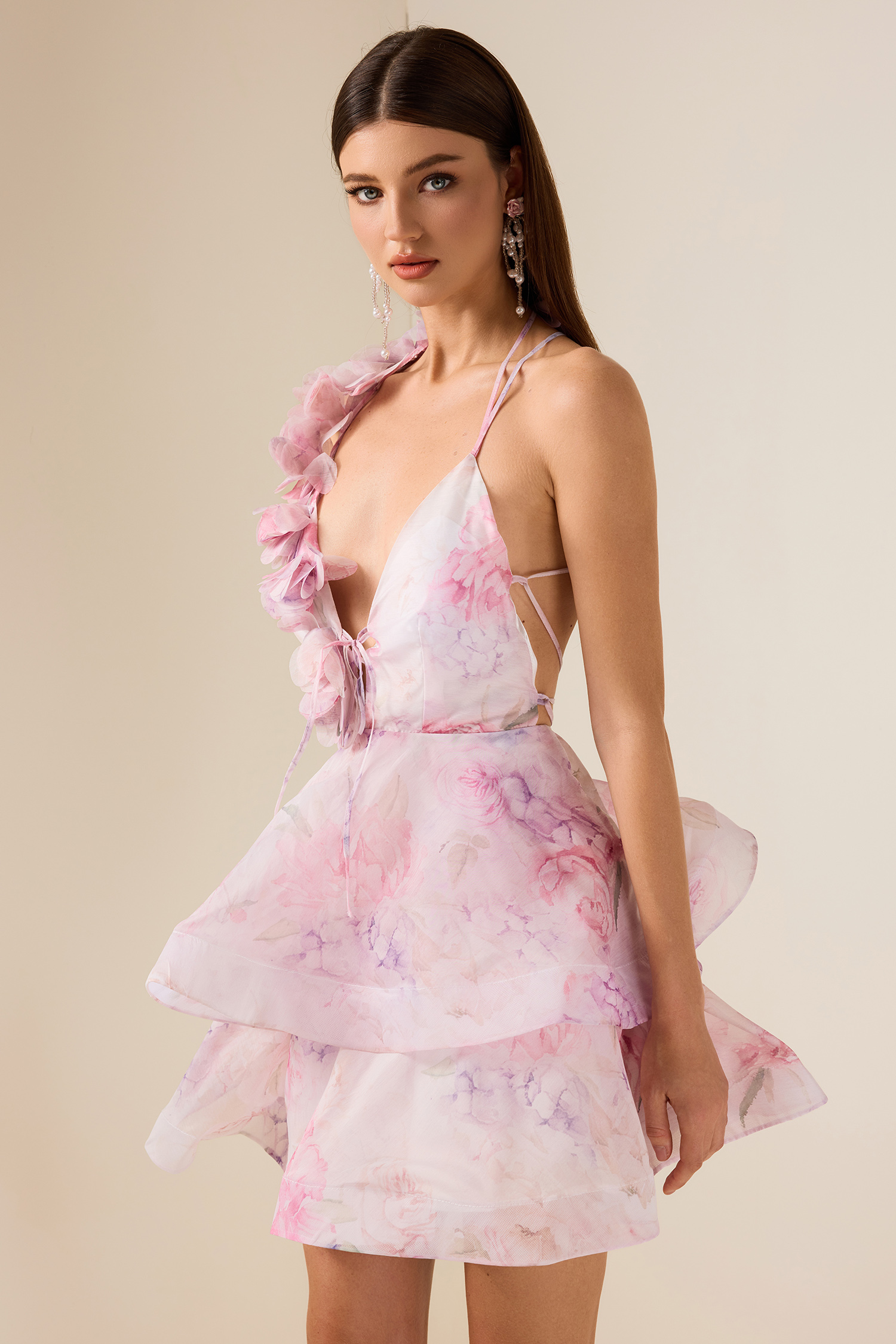 3D Flower Chiffon Ruffle Mini Dress 3D Flower Chiffon Ruffle Mini Dress