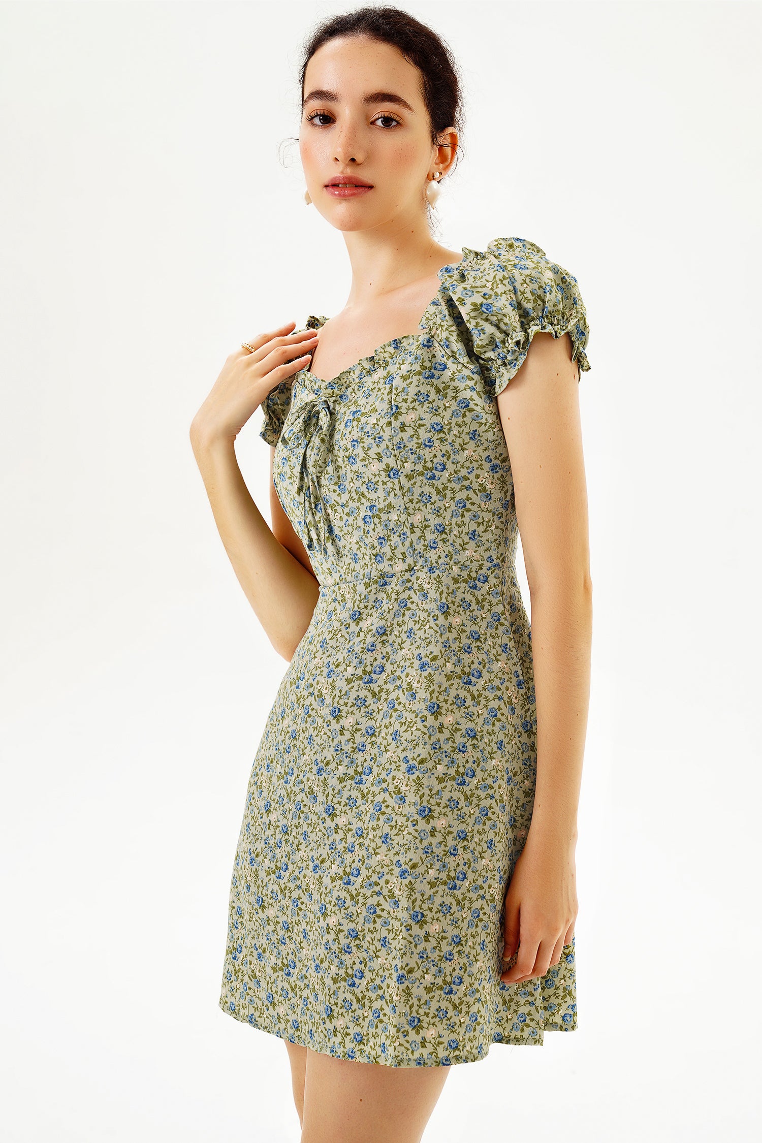 Floral Short Sleeve U-Neck Mini Dress Floral Short Sleeve U-Neck Mini Dress