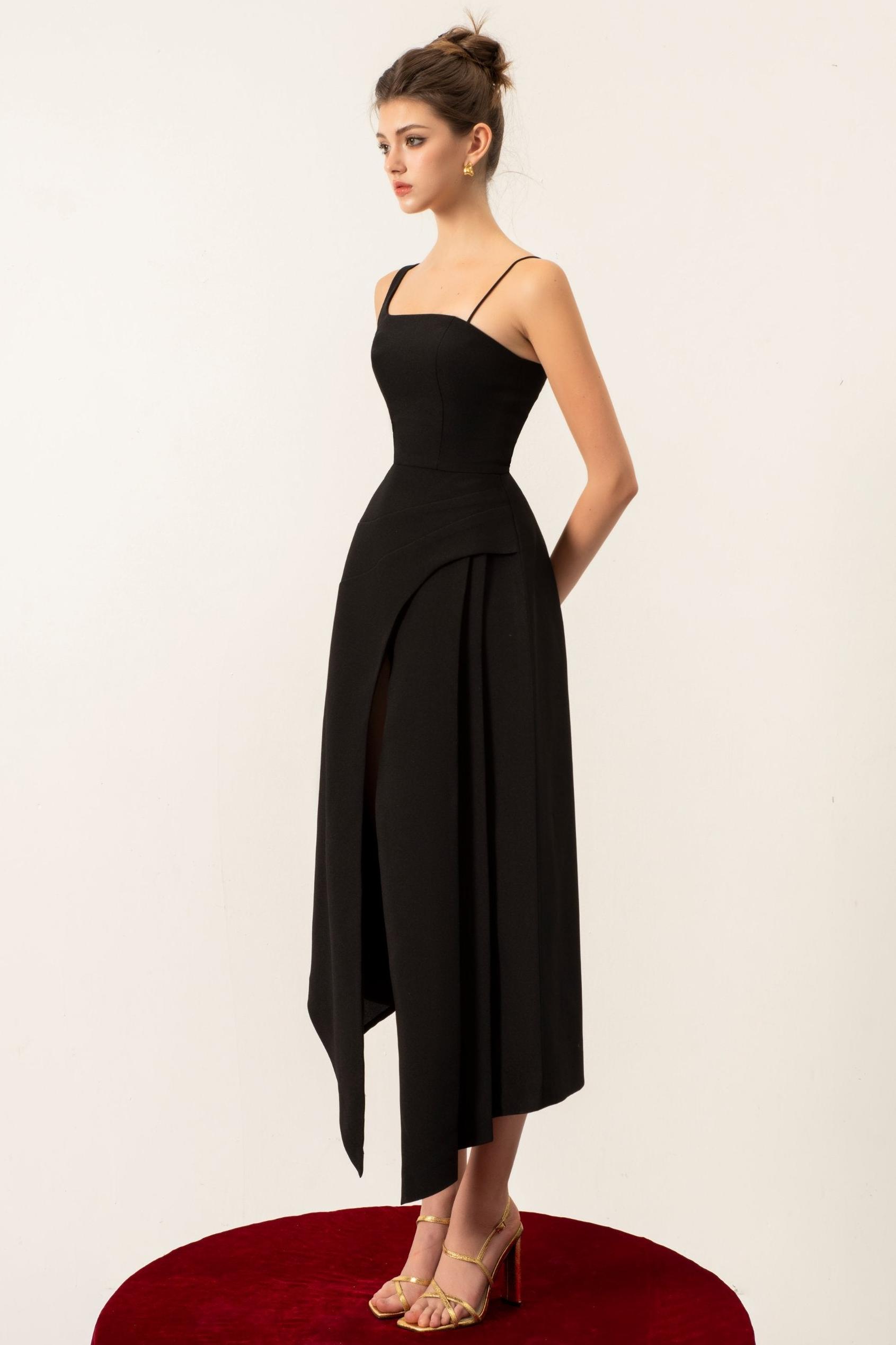 Contrast Color Cape Slip Midi Dress Contrast Color Cape Slip Midi Dress