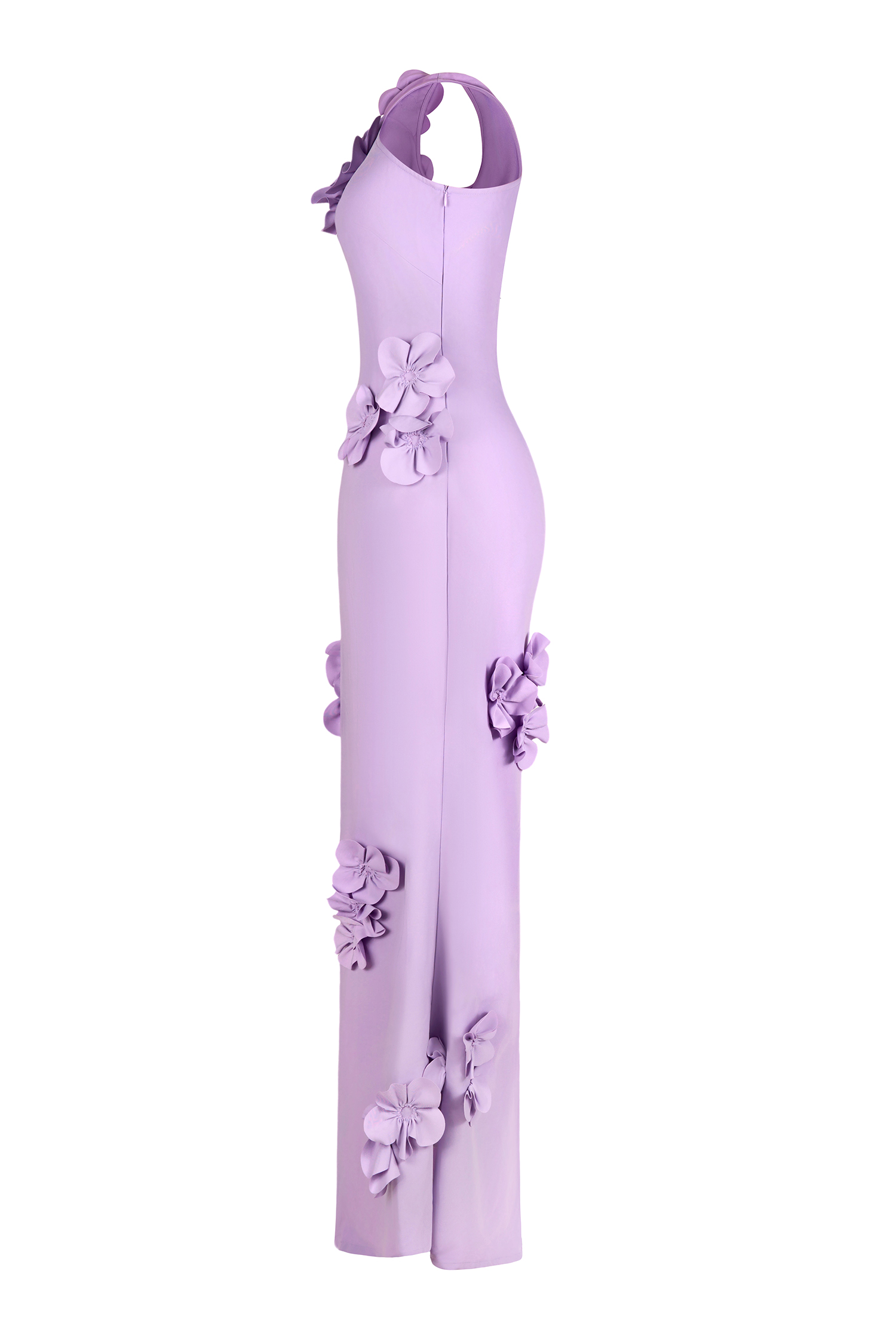Solid 3D Flower Skew Collar Maxi Dress Solid 3D Flower Skew Collar Maxi Dress