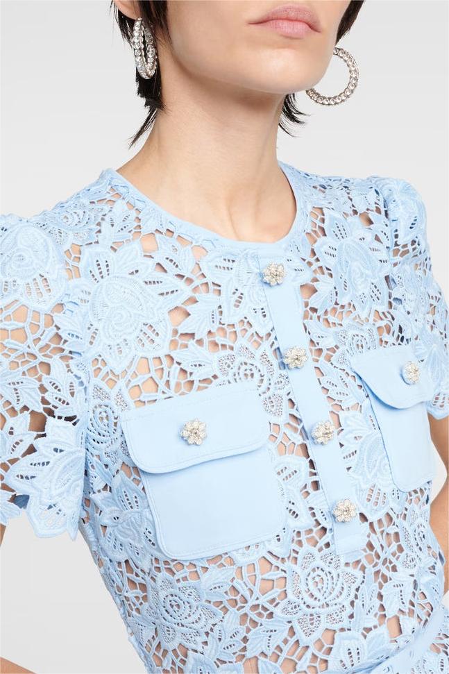 Lace Round Neck Button Mini Dress With Belt Lace Round Neck Button Mini Dress With Belt