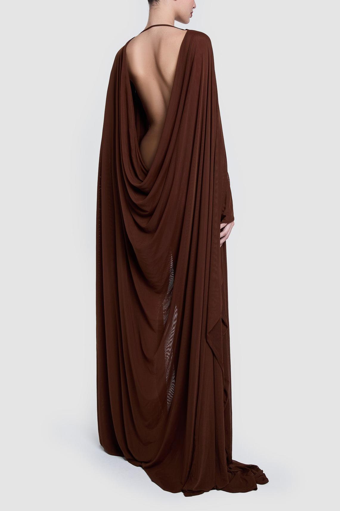 Jersey Solid Maxi Dress With Cape Jersey Solid Maxi Dress With Cape