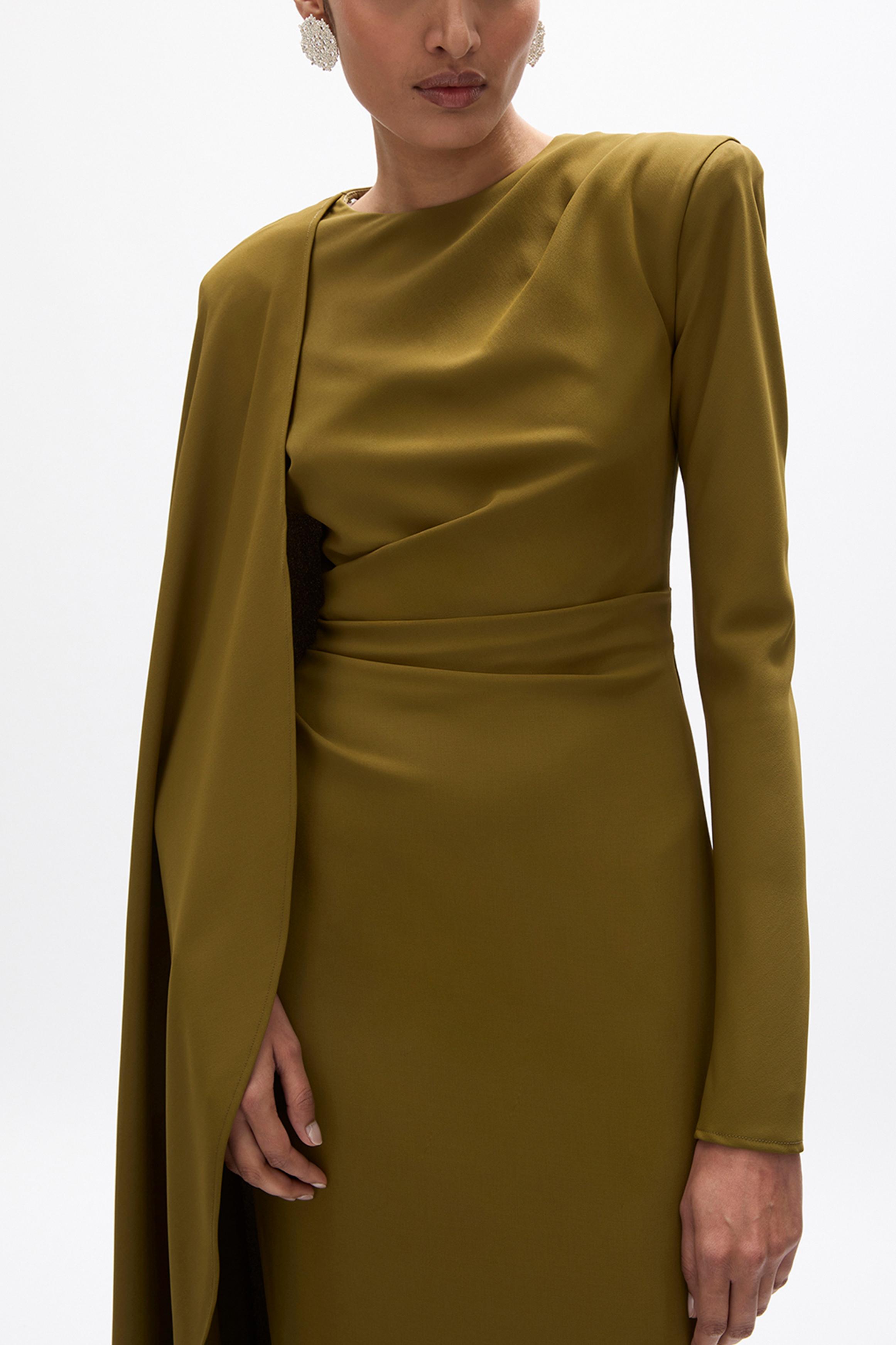 Pleated Round Neck Cape Maxi Dress Pleated Round Neck Cape Maxi Dress